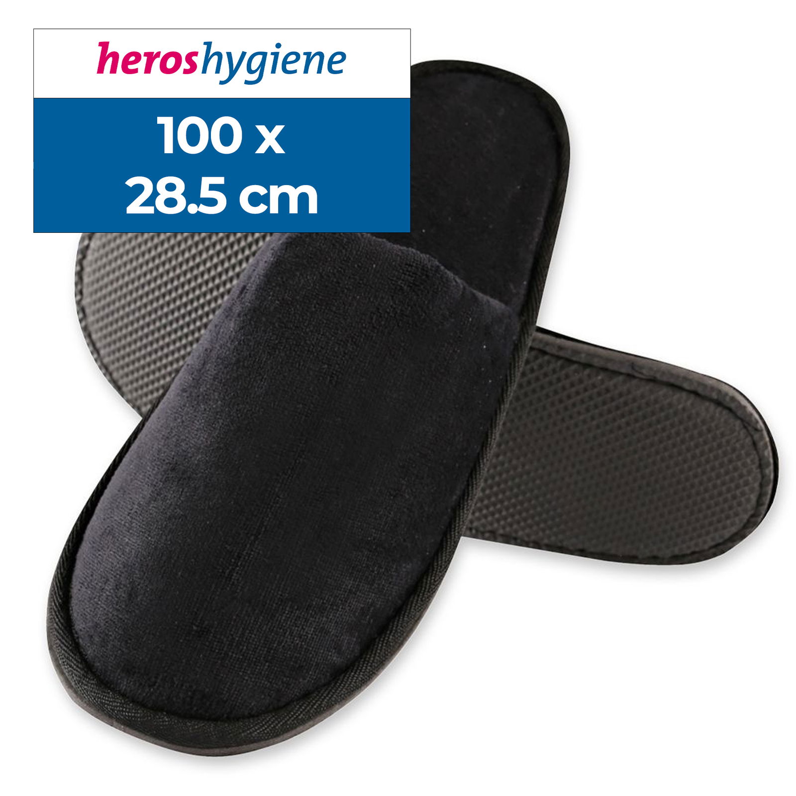 100 paia di pantofole da hotel deluxe, nere, chiuse, lunghe 28,5 cm, in velluto