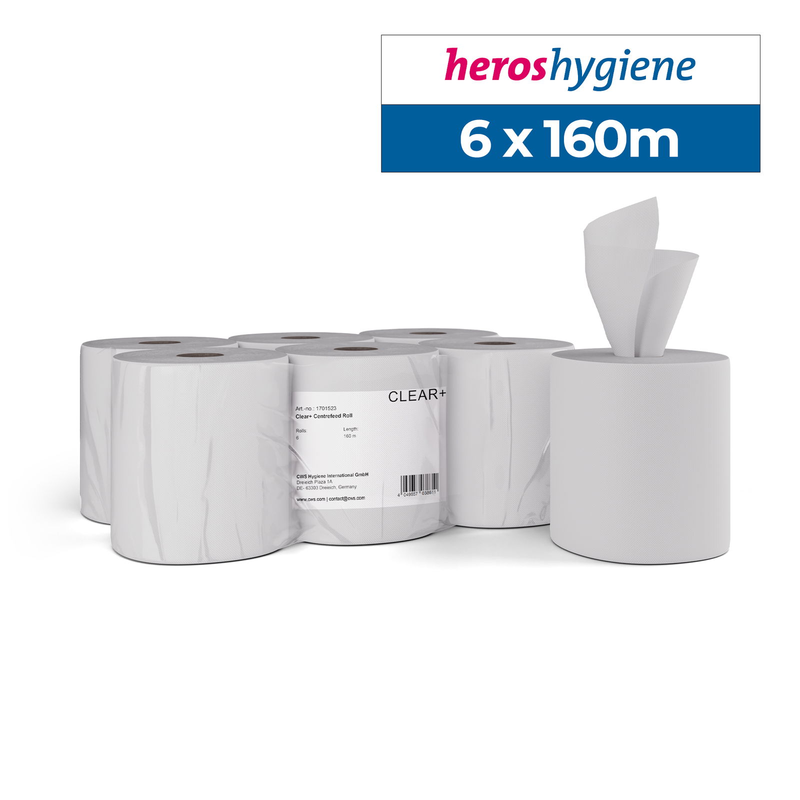 Clear+ 1701523 Papierrollen Centrefeed 2-lagig 160m