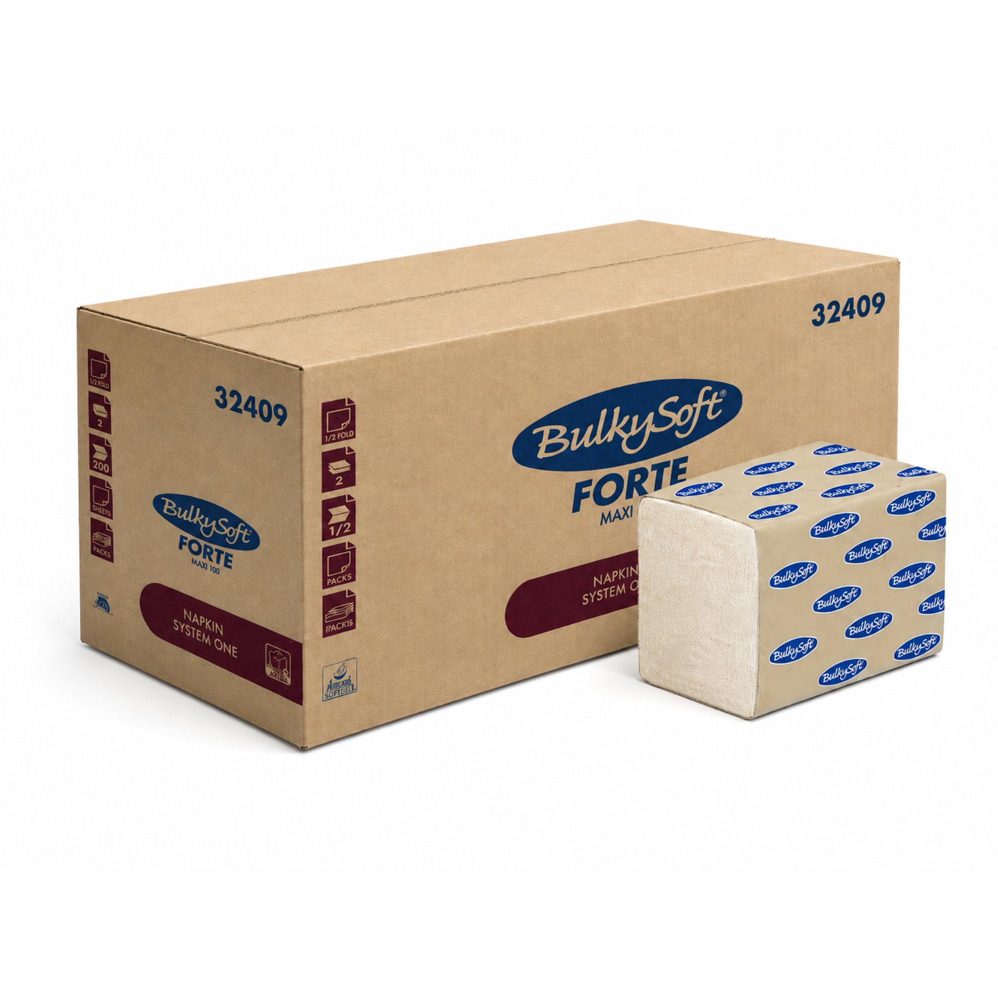 Spenderservietten 1/2 Falz | Recycling | 21 x 16 cm | BulkySoft 32409 Forte Maxi