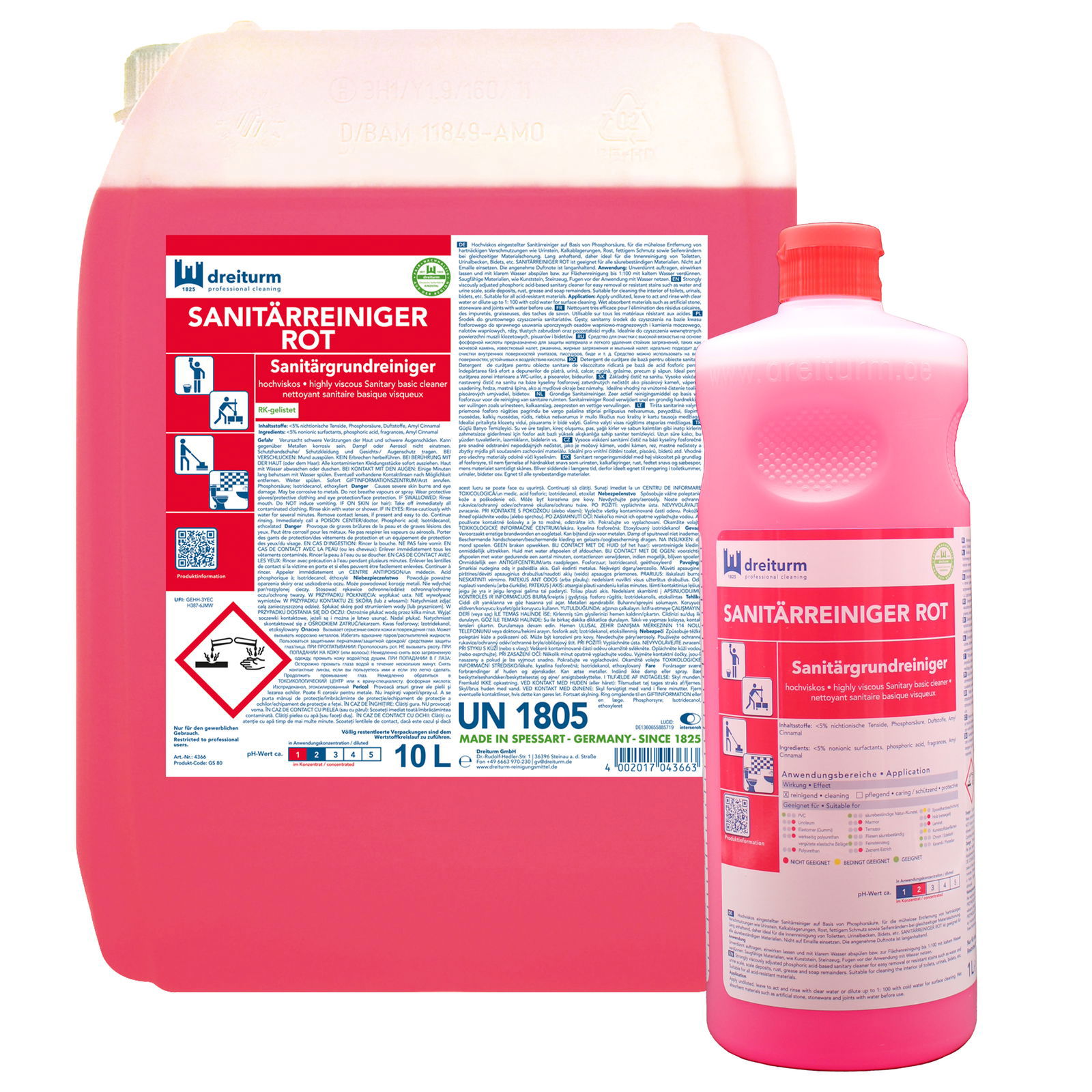 Basic sanitary cleaner, dreiturm SANITARY CLEANER RED, 1 liter bottle