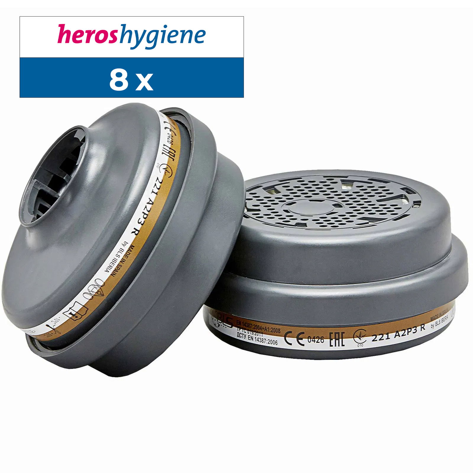 Atemschutzfilter BLS 221 A2 P3R, Kombifilter für Halbmasken, 8 Stück