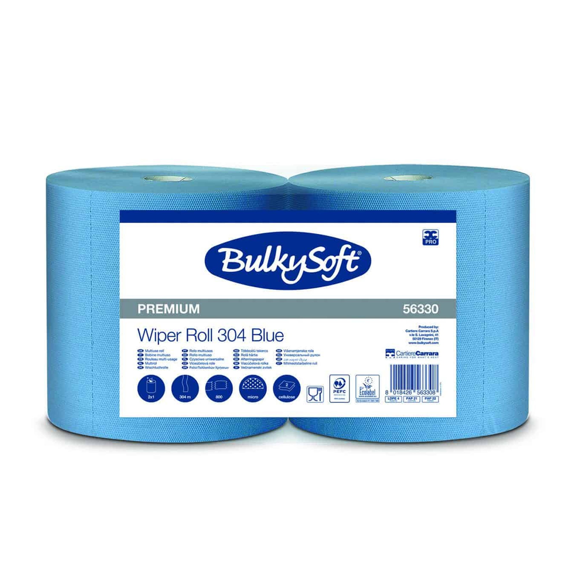 Reinigungsrollen Maxi | 304 m | 2-lagig | Zellstoff | BulkySoft 56330 Premium Wiper Roll 304 Blau
