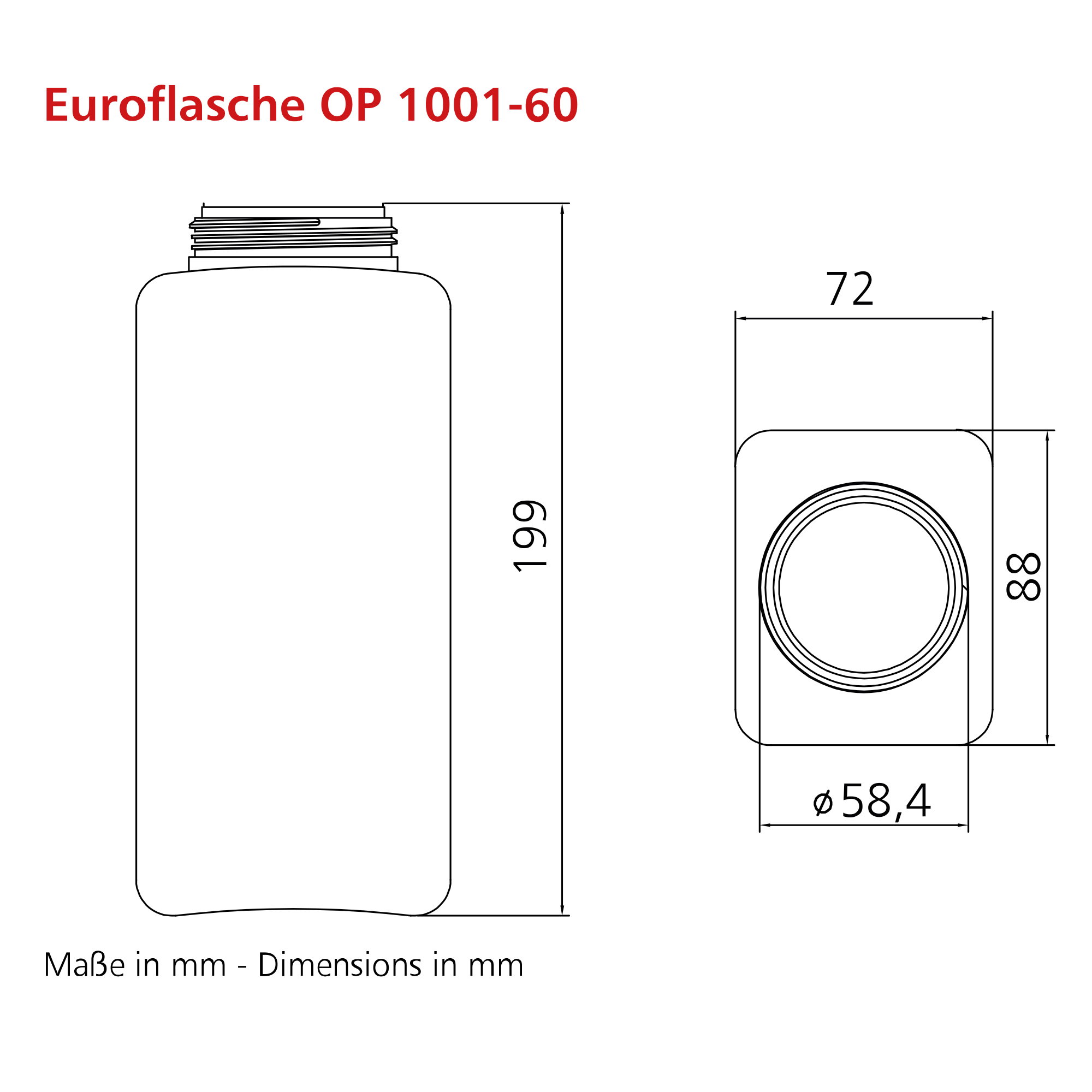 1000 ml Euro bottle | 60 mm diameter | empty