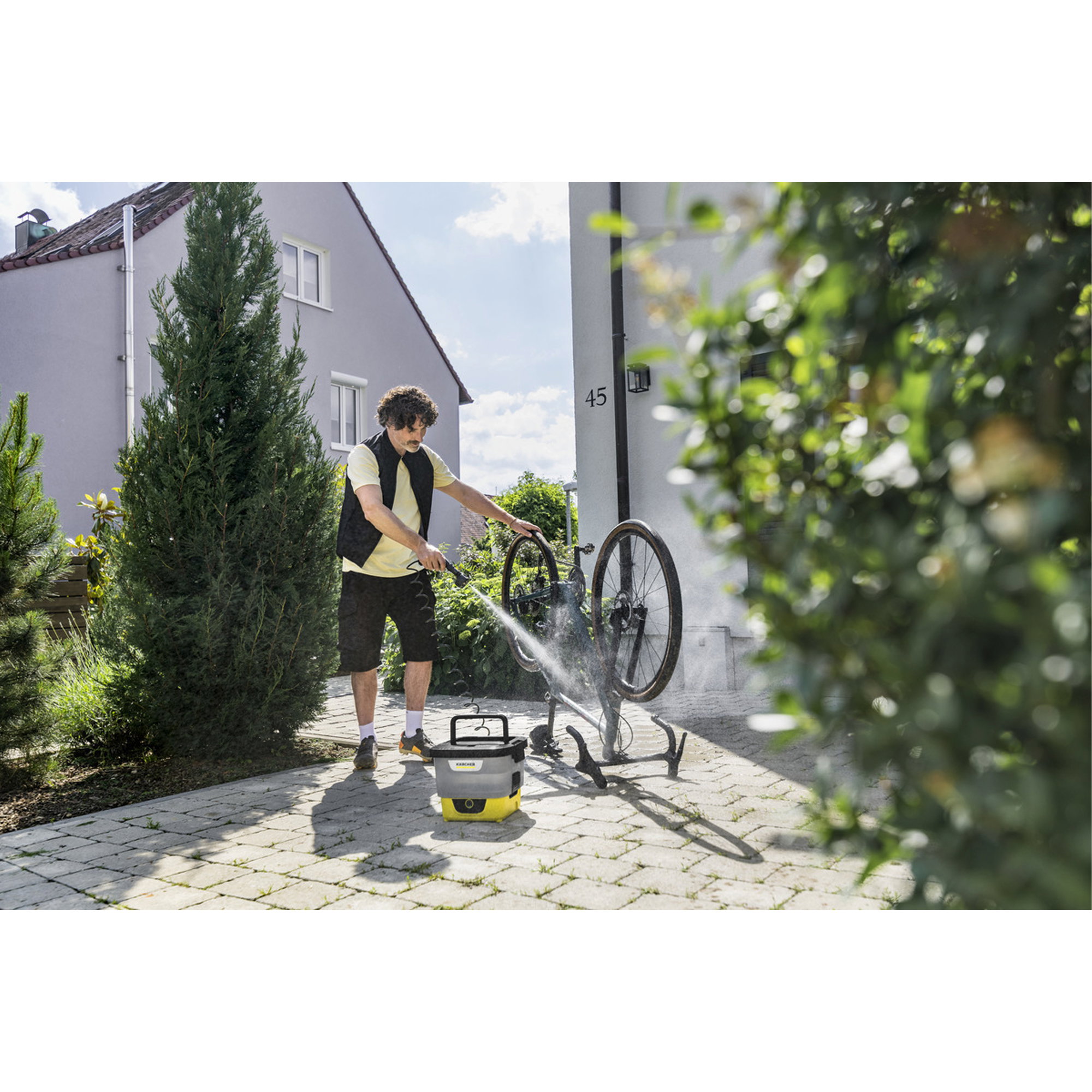Fahrrad, Fahrrad, Waschen, Druckreiniger, im Freien