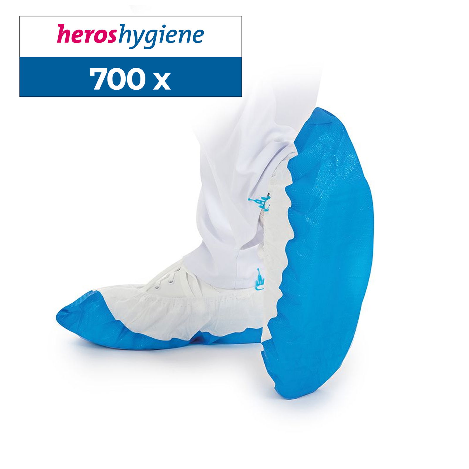 Blue PP shoe covers with CPE sole for Hygomat