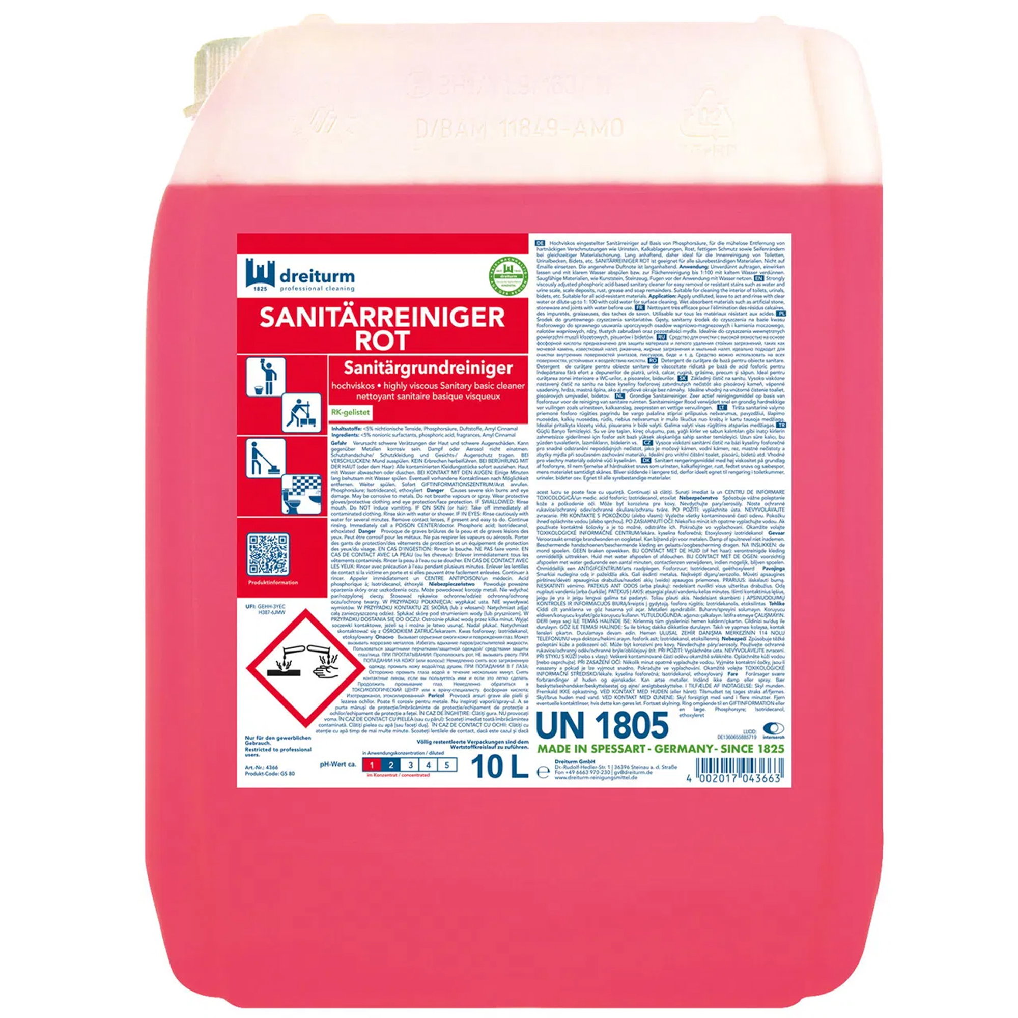 Sanitärgrundreiniger, dreiturm SANITÄRREINIGER ROT, 10 Liter Kanister