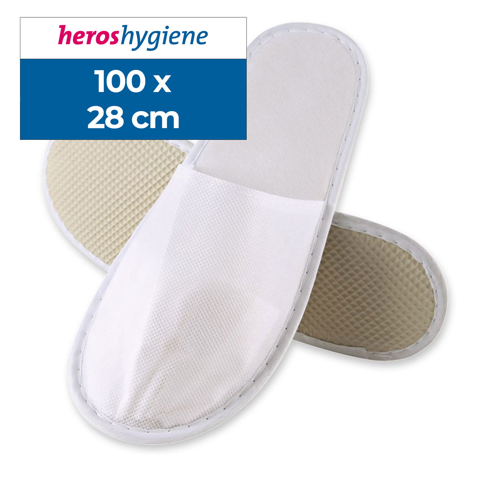 100 paia di pantofole per hotel, bianche, chiuse sul davanti, lunghe 28 cm, in pile PP