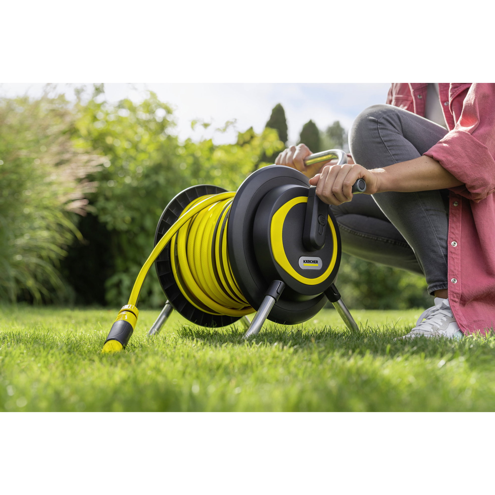 Garten Schlauch, Ausziehbarer Schlauch, Druckschlauch, Kabelaufroller, Gelb-Schwarz