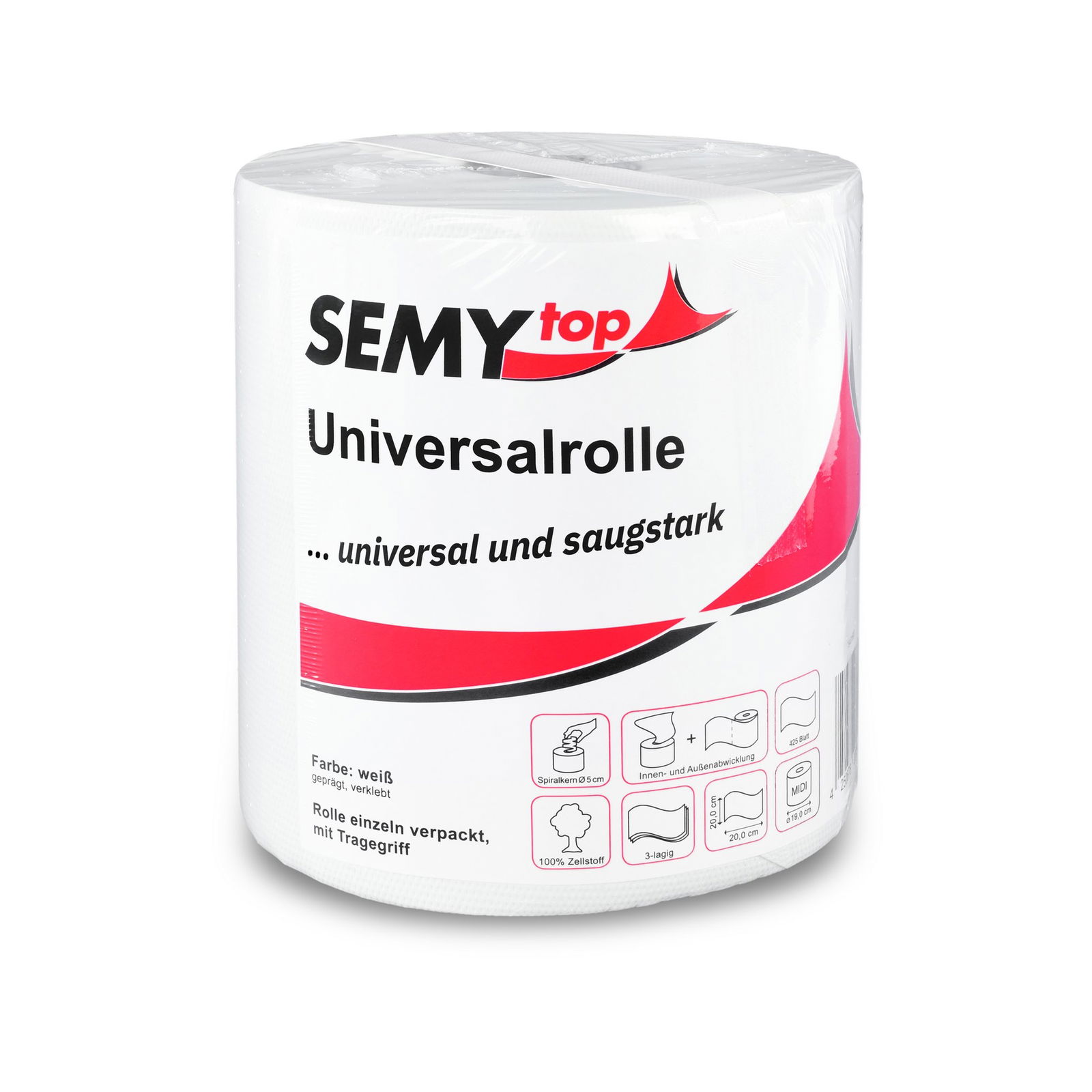 SemyTop ST-88786 Handtuchrolle MIDI 3-lagig Zellstoff weiss 6 Rollen