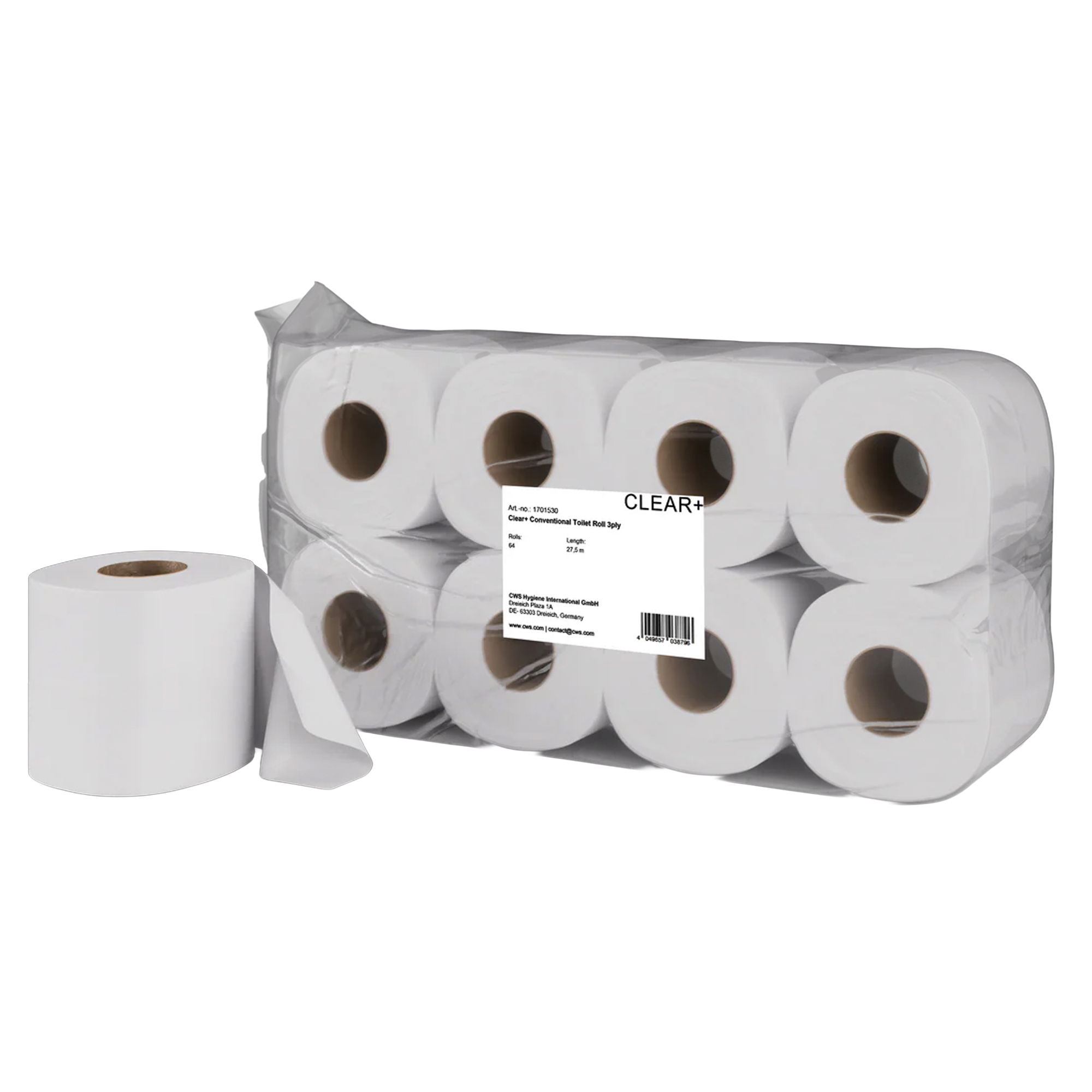 Toilettenpapier | 3-lagig | Zellstoff | 250 Blatt | Clear+