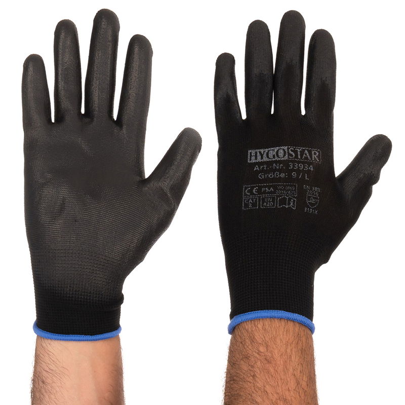 Feinstrickhandschuhe PU-Beschichtung Black Ace