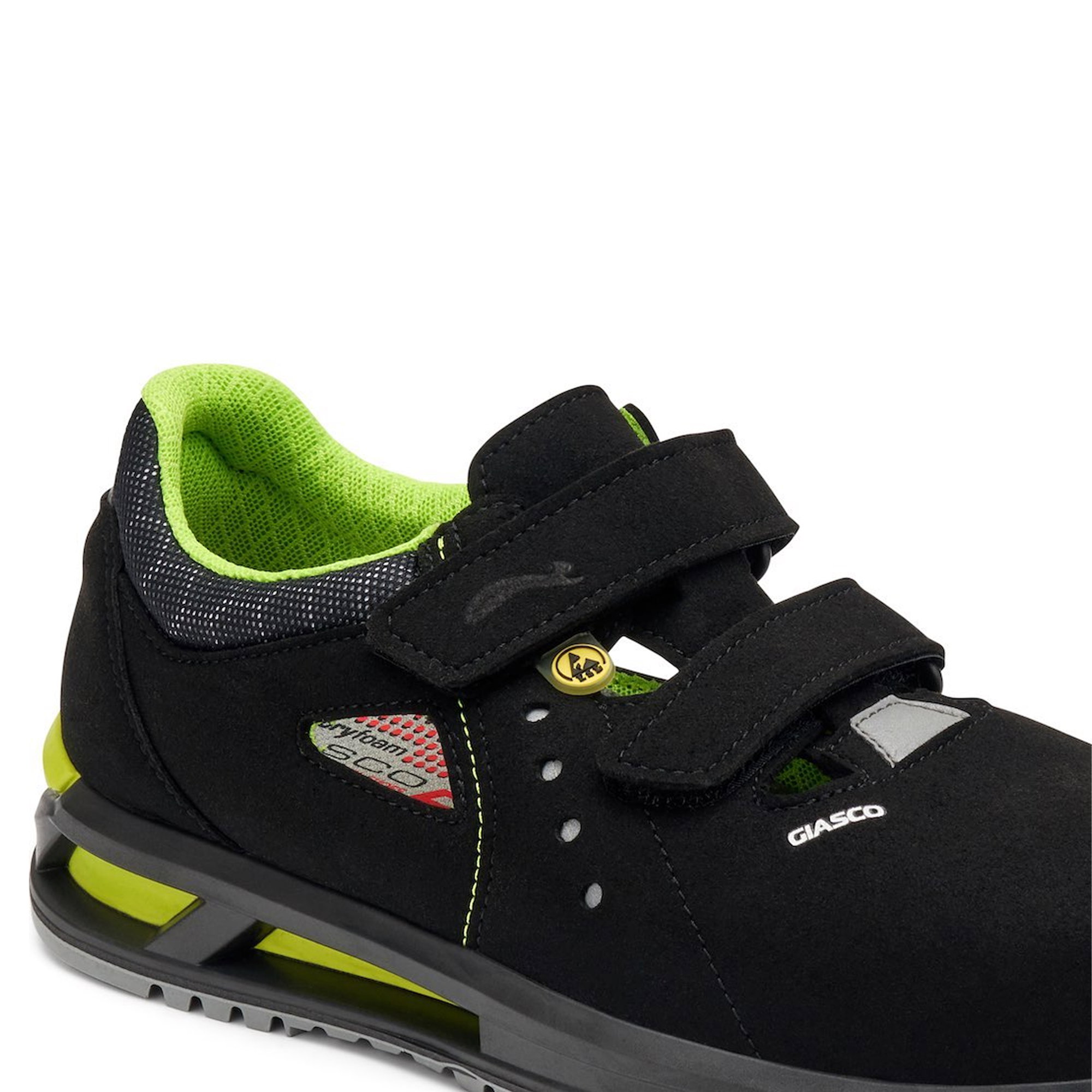 Sneaker, Low-cut, Schwarz, Neongrün, Klettverschluss