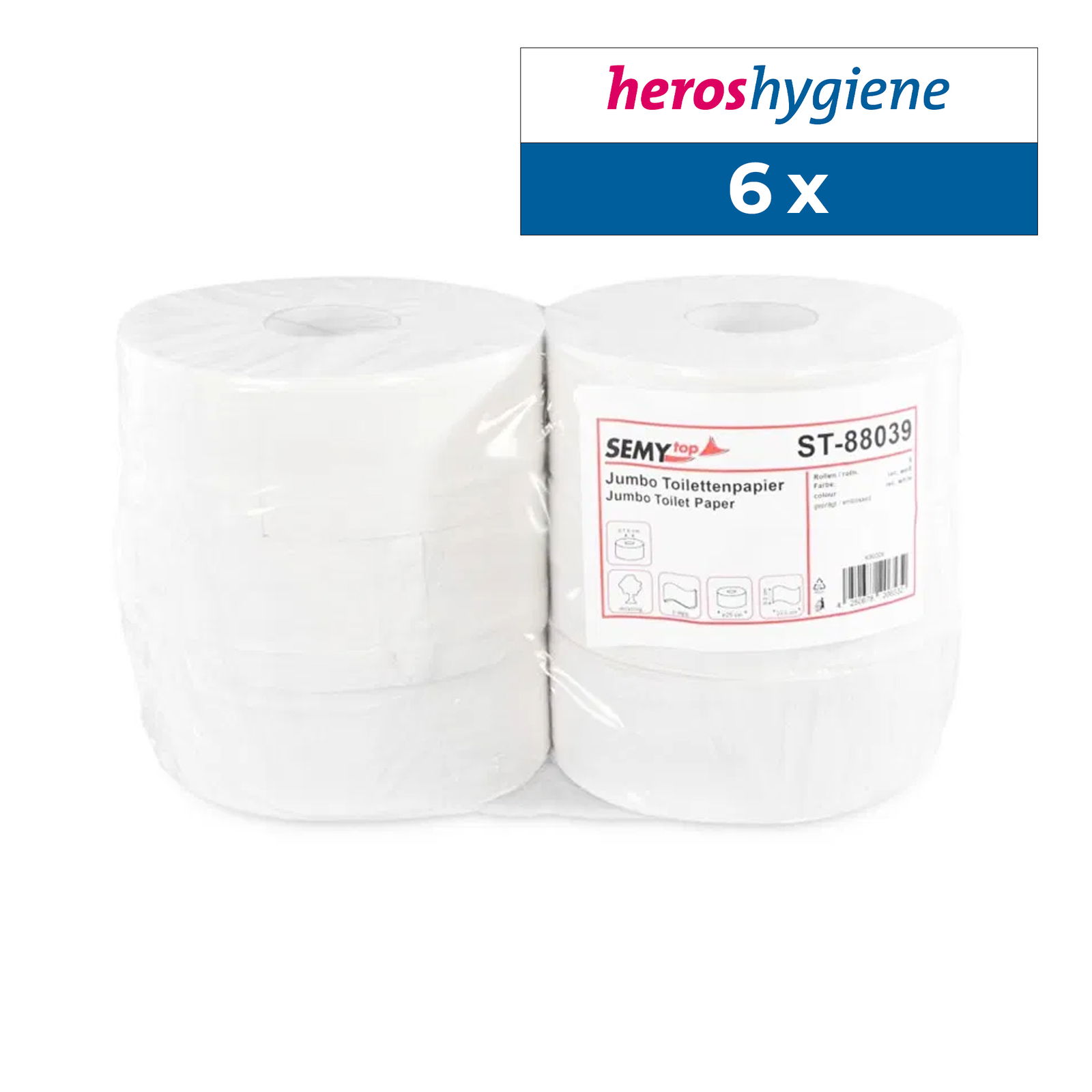 SemyTop ST-88039 Jumbo Toilettenpapier Recycling 2-lagig 6 Rollen