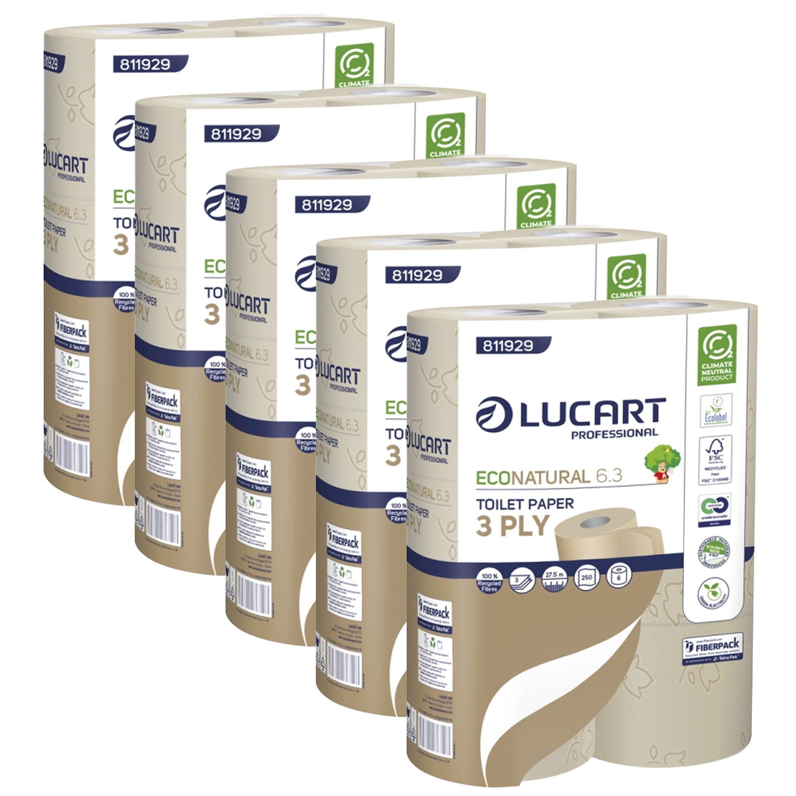 Lucart EcoNatural 6.3 carta igienica 3 veli riciclata 250 strappi