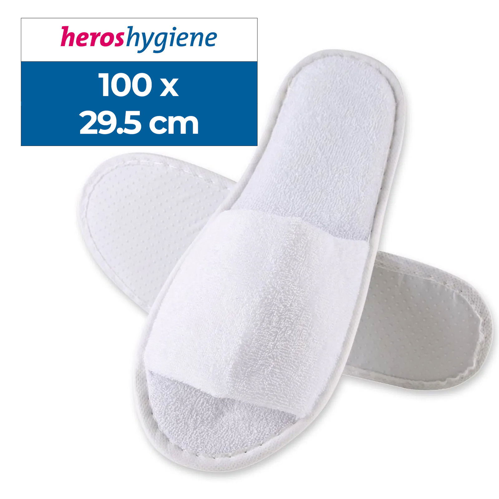 Pantofole per hotel, 100 paia, bianche, aperte sul davanti, lunghezza 29,5 cm, in cotone