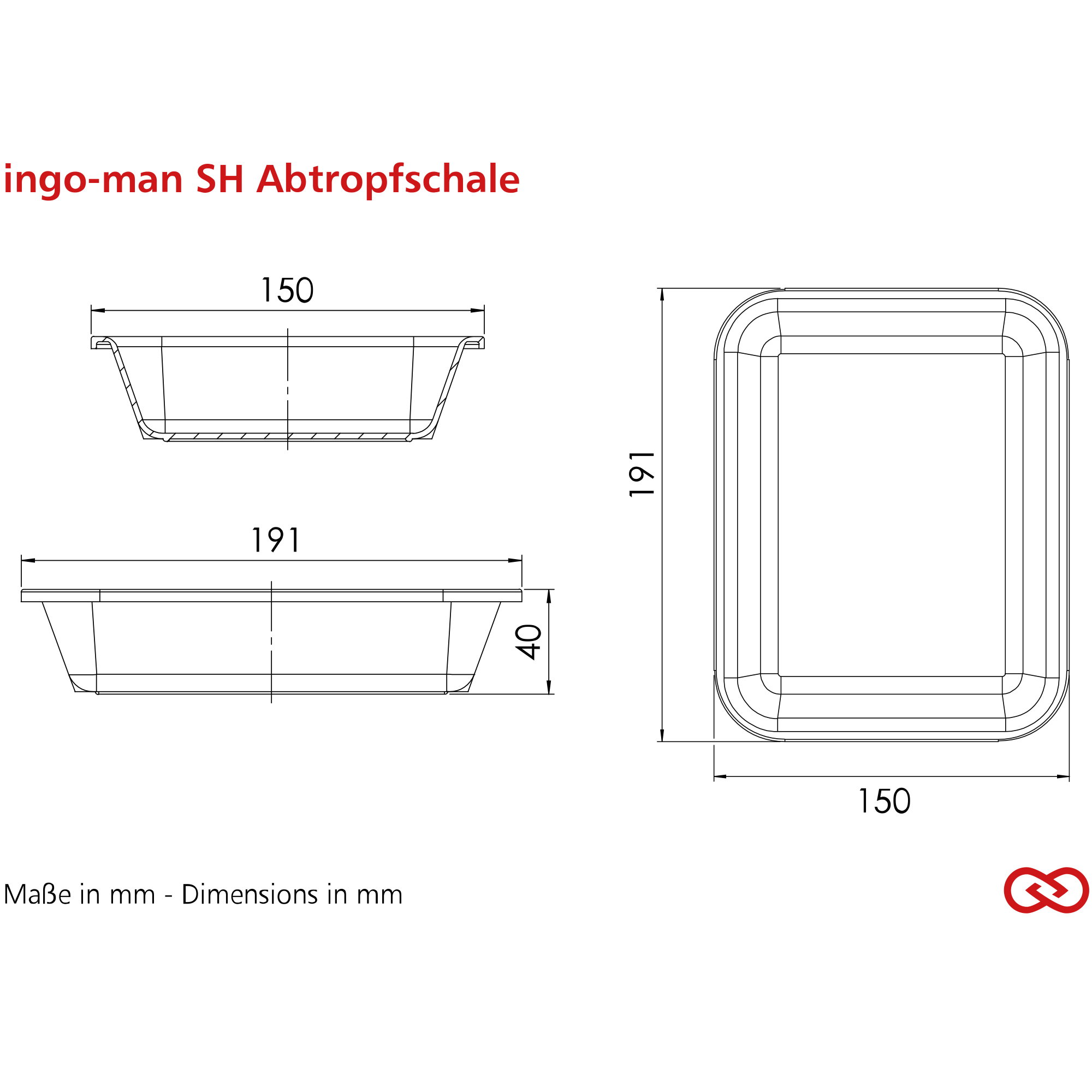 Abbildung, Abtropfschale, Platte, Maße- mm, Schale
