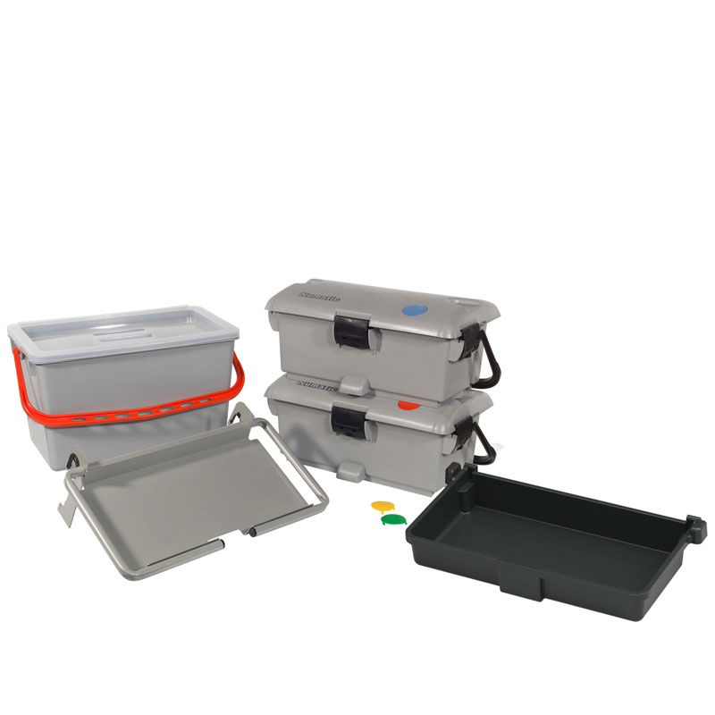 SRK6 2x Moppbox MK2, Halterahmen, 22 Liter Eimer mit Deckel und Schale