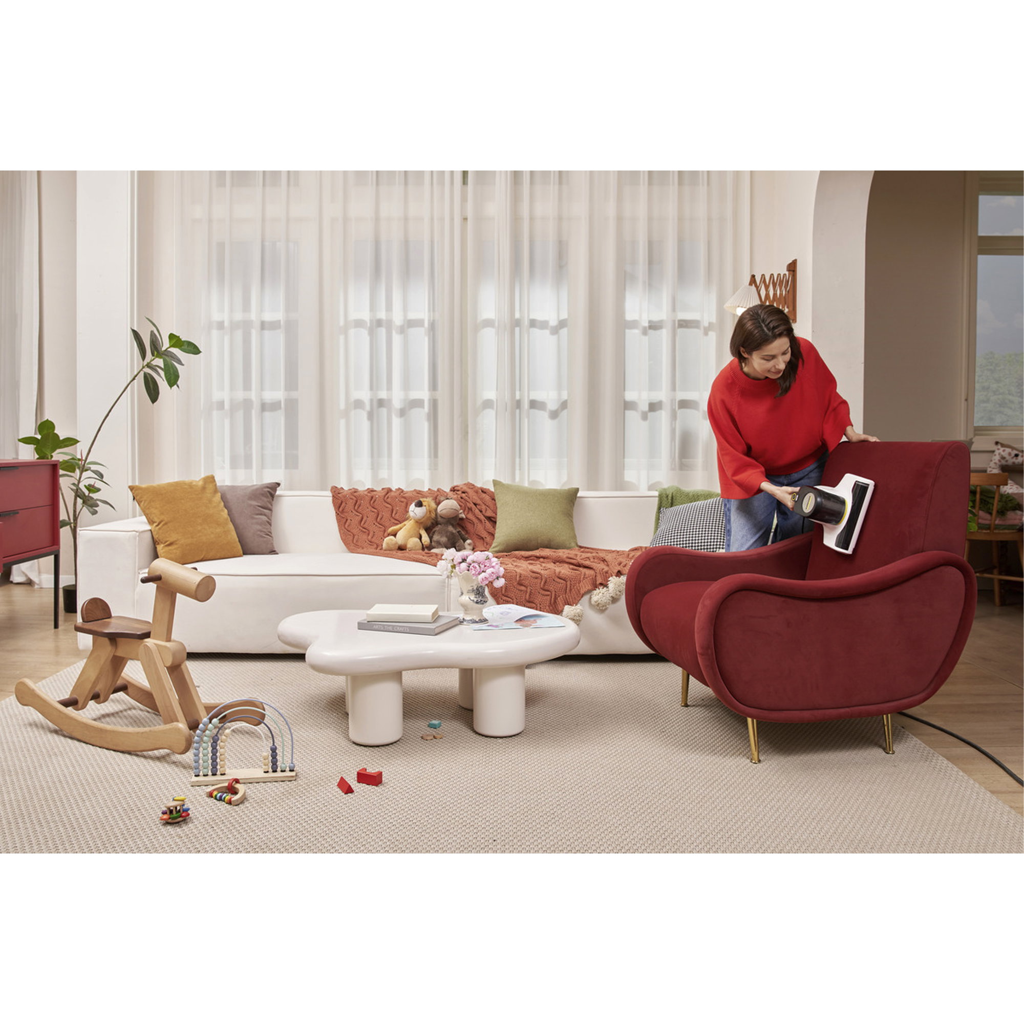 Wohnzimmer, Sessel, Rot, Beistelltisch, Spielzeug