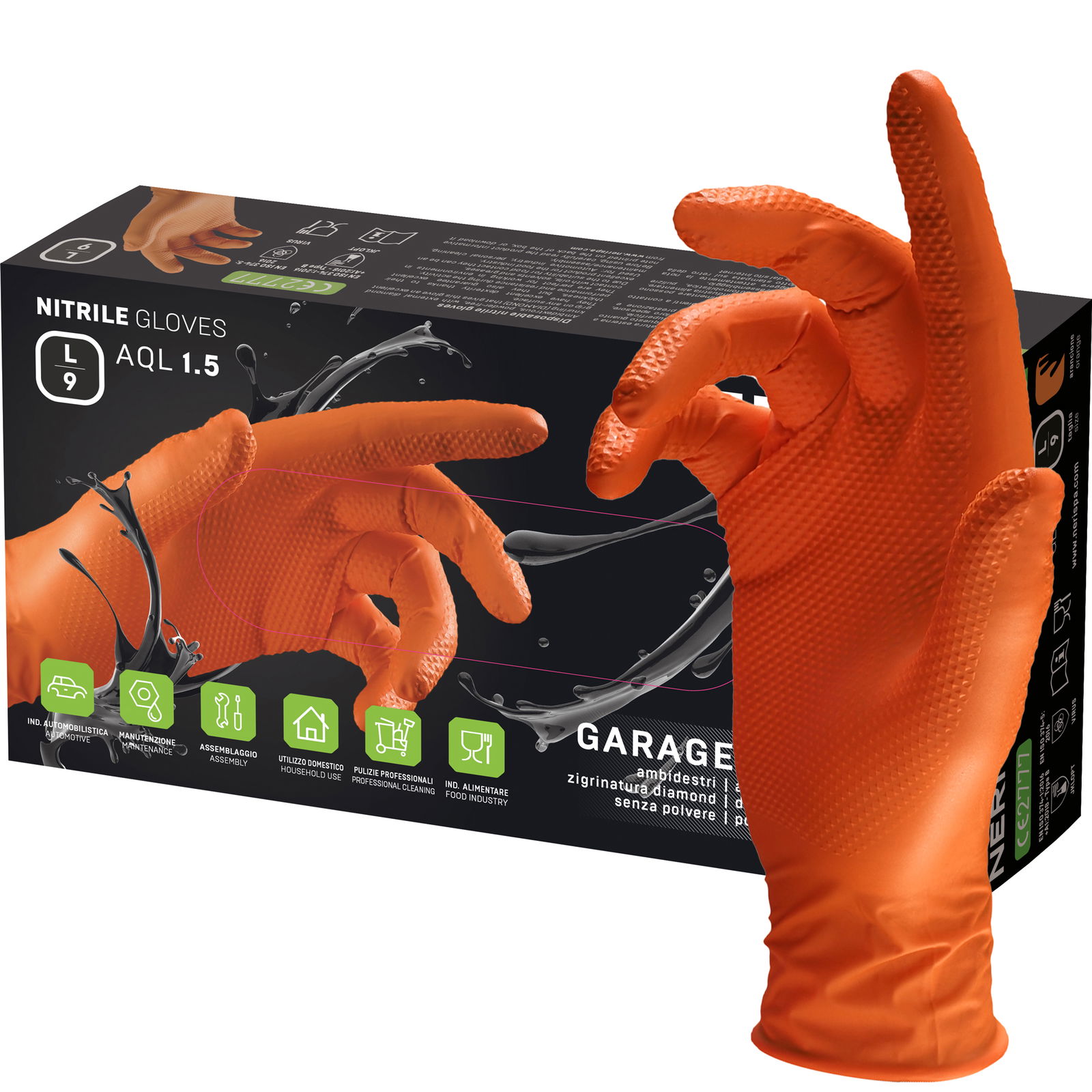 Gants jetables en nitrile | NERI GARAGE MONKEY | orange