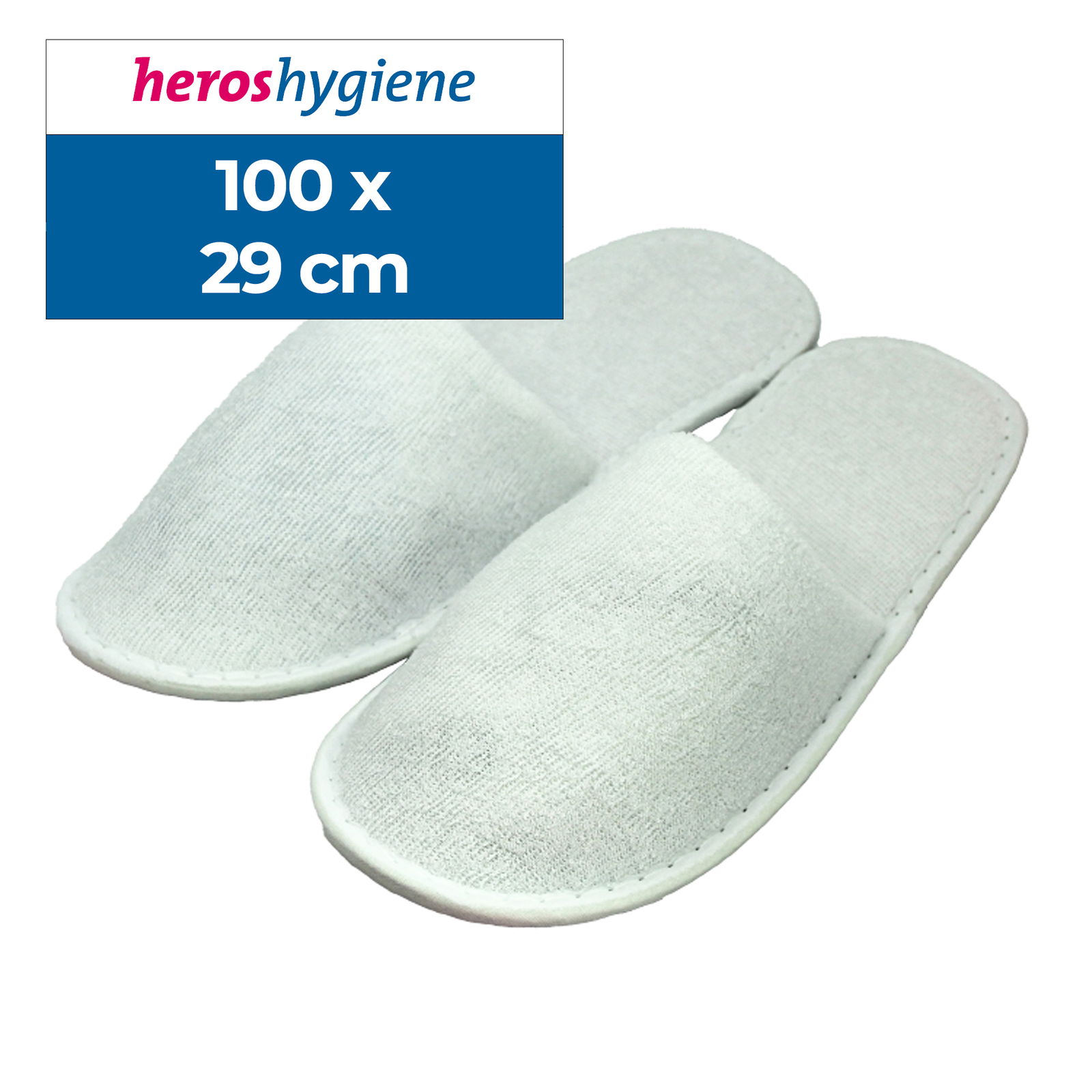 100 paia di pantofole per hotel, bianche, chiuse, lunghe 29 cm, in spugna