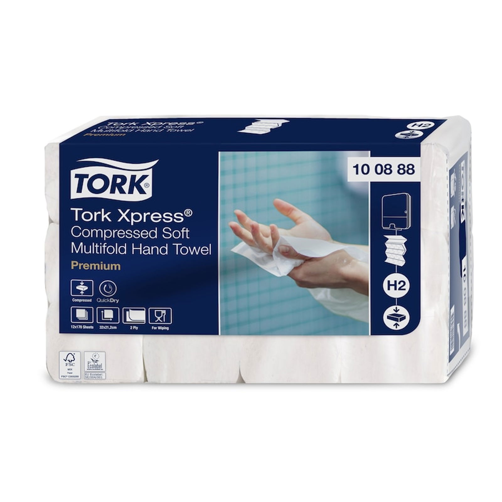 TORK 100888 H2 Xpress compressed soft multifold hand towels