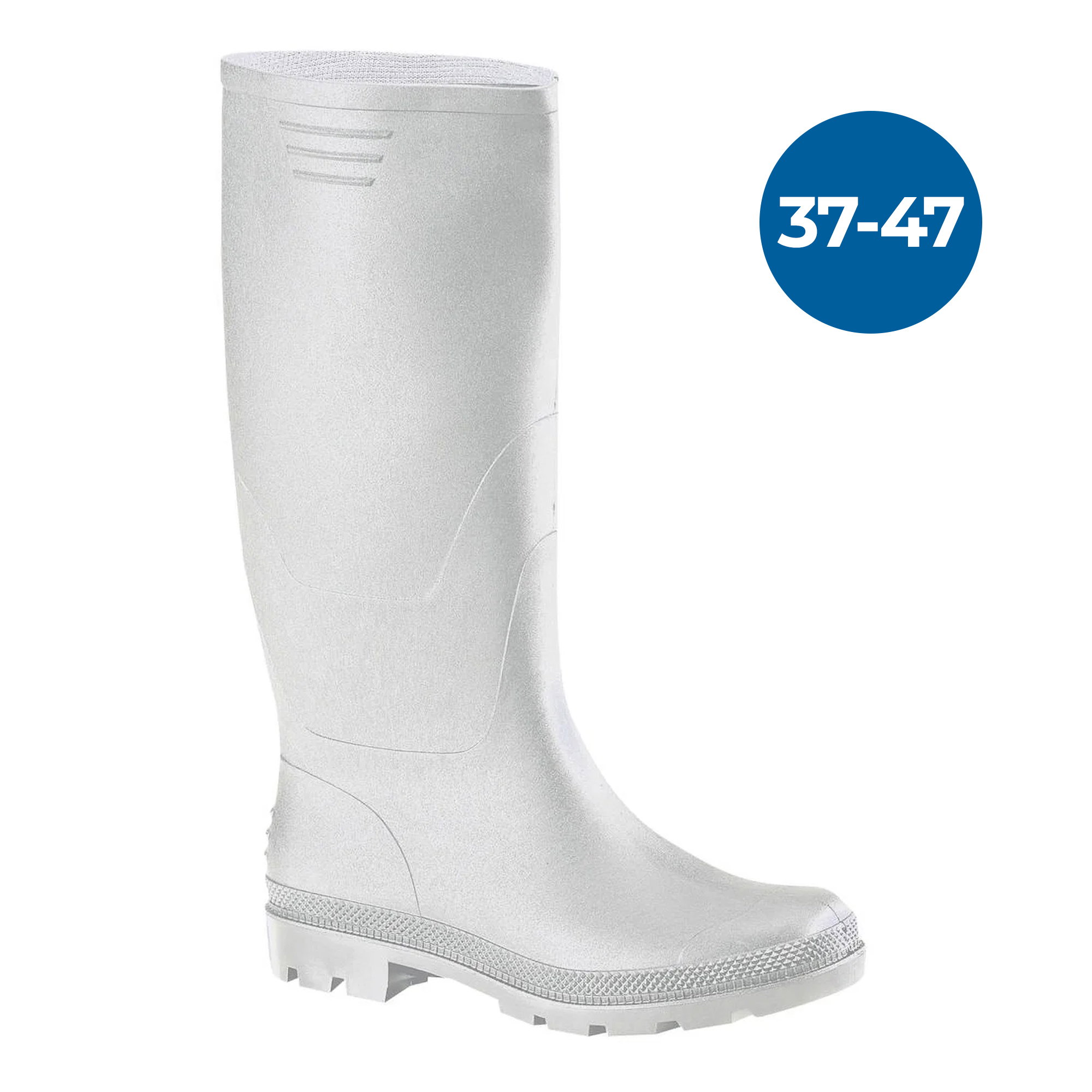 Gummistiefel, Stiefel, Regenstiefel, Weiße Farbe, Gummi-Sohle, Gummistiefel, Regenstiefel, Kniehoher Stiefel, Gummistiefel mit Profilsohle, Schaft aus Gummi