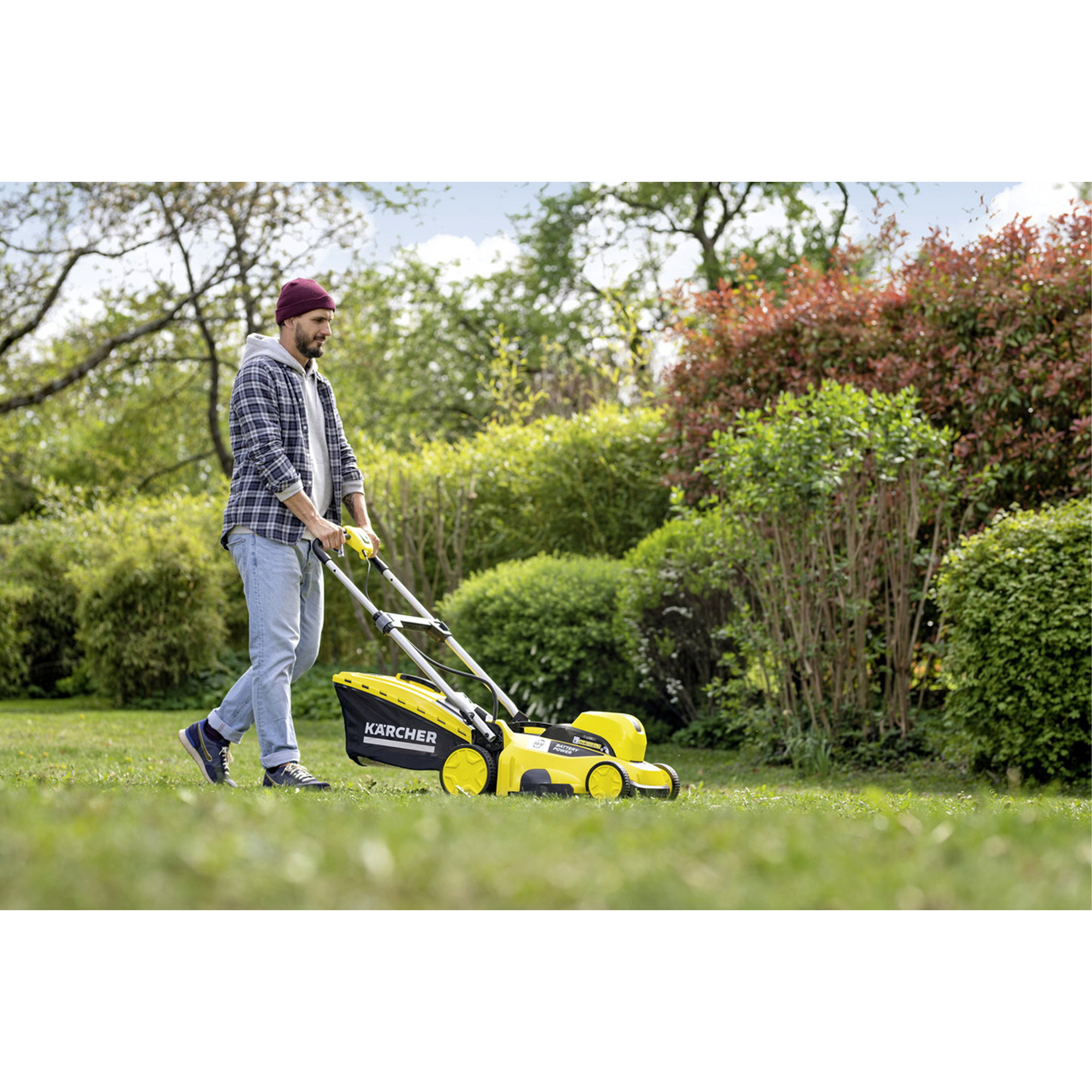 Rasenmäher, Kärcher, Akku-Mäher, Gelb-Schwarz, Gartenpflege