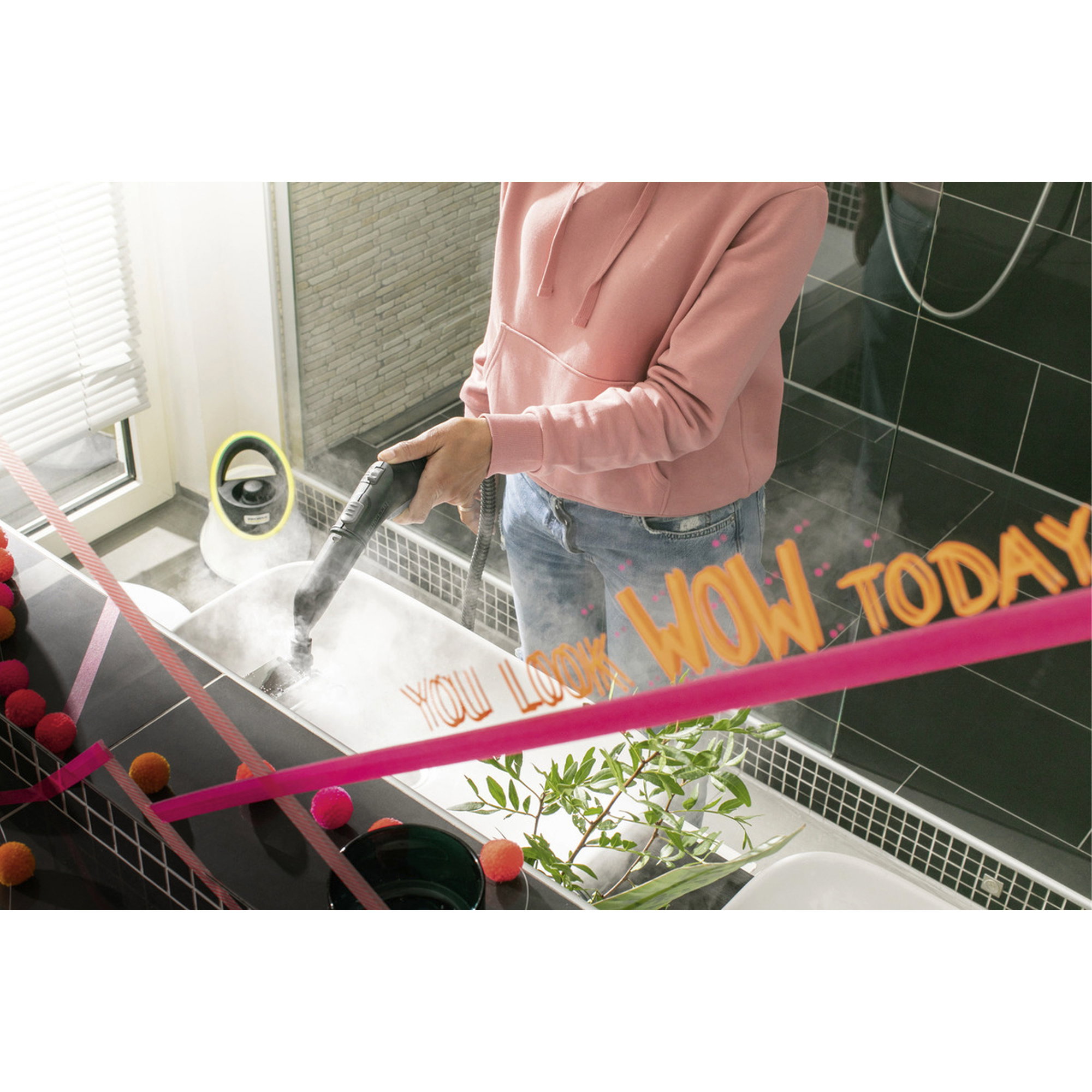 Hoodie, Pullover, rosa, Jeans, Waschbecken