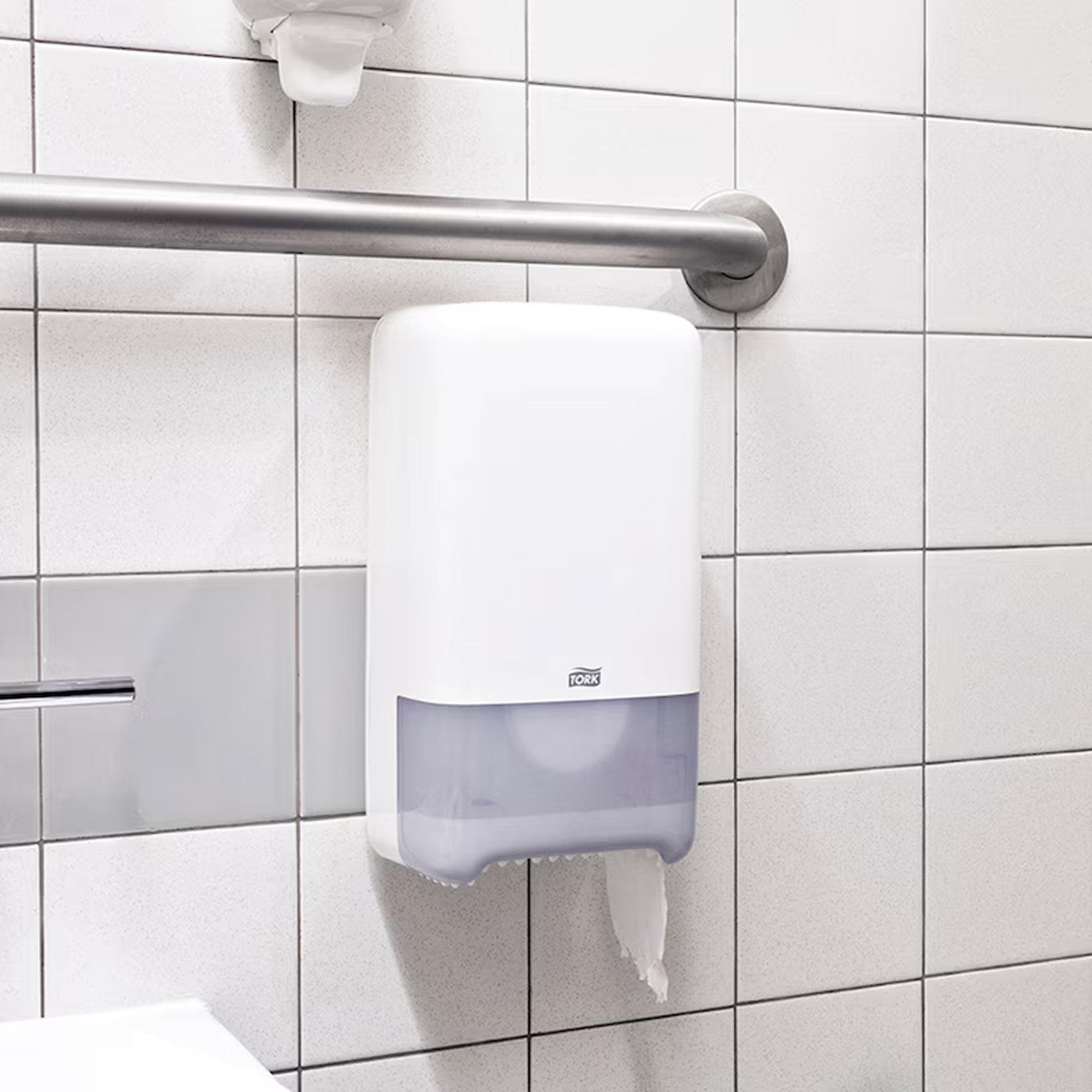 Handdesinfektionsspender, wandmontiert, Kunststoff, halbtransparent, weiß-grau