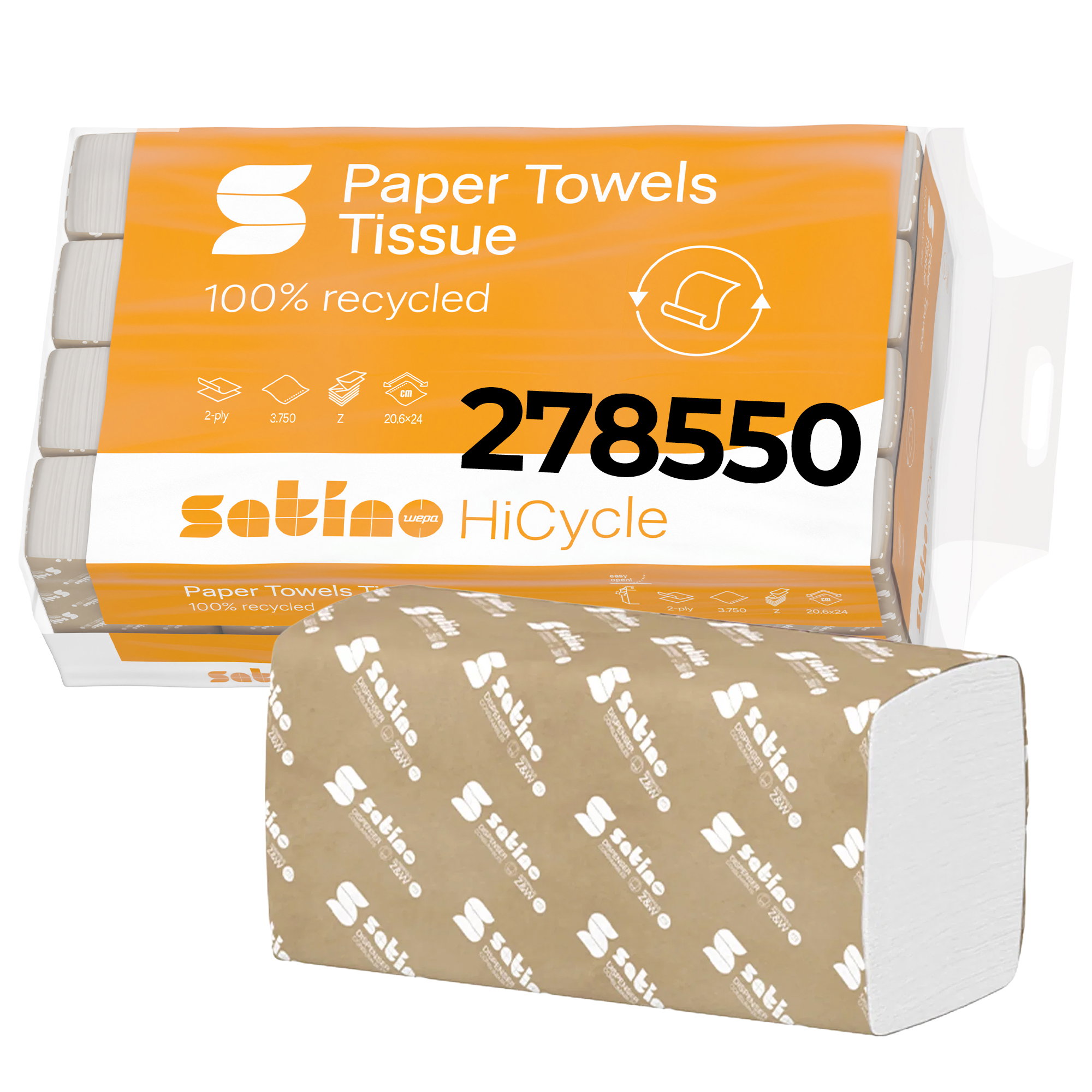 Papierhandtücher Z-Falz | 2-lagig | Recycling | satino HiCycle 278550
