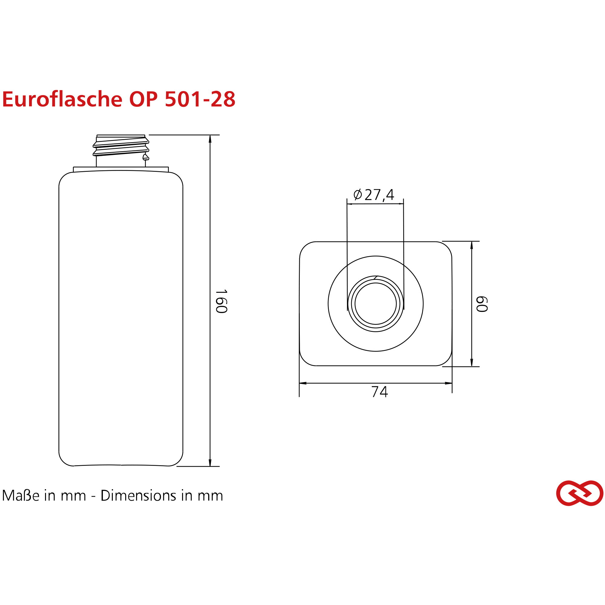 Flasche, EUROFLASCHE, Maße 160x74, Durchmesser 27.4, Klemmverschluss