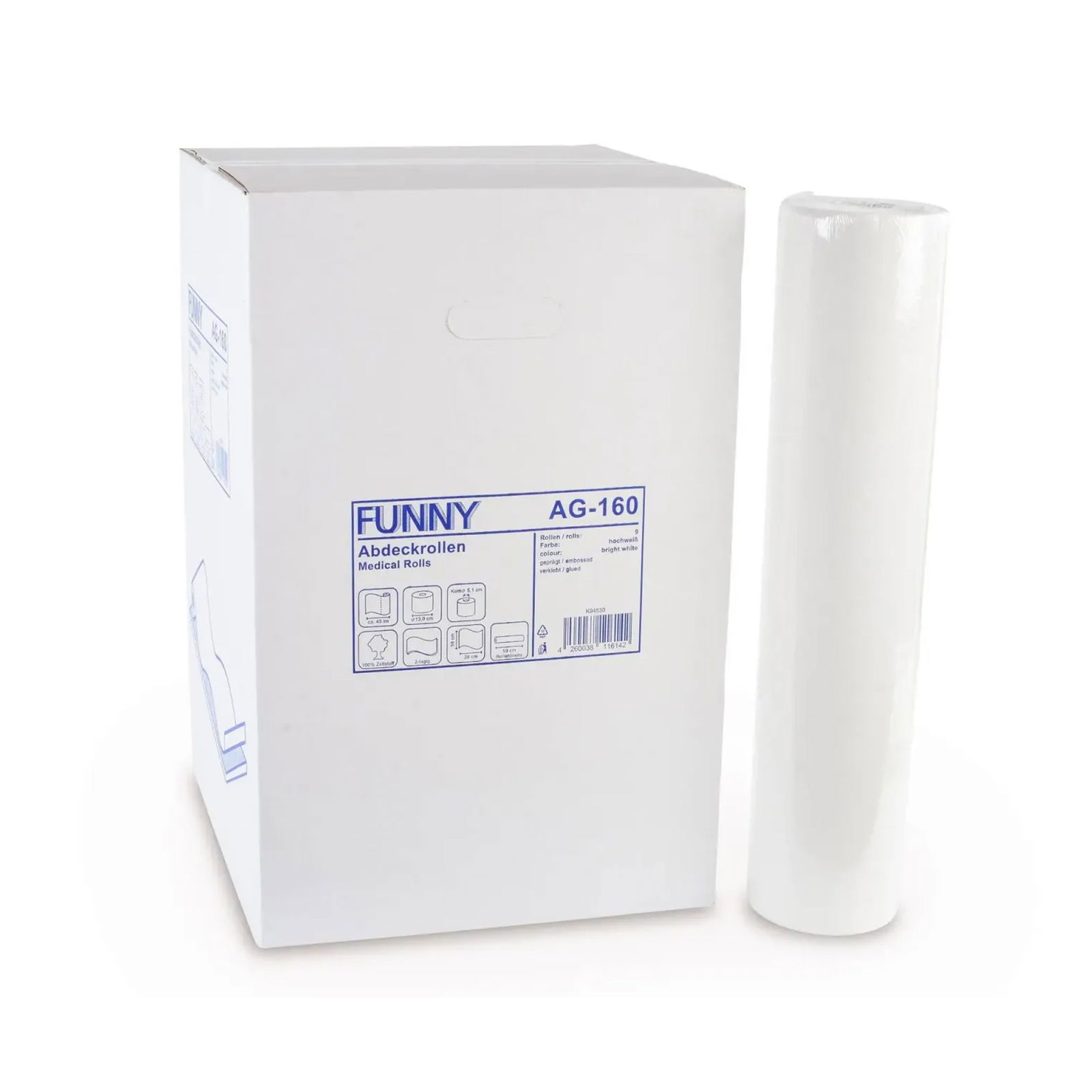 Funny AG-160 Ärzterollen 59cm x 45m Zellstoff weiss 9 Rollen