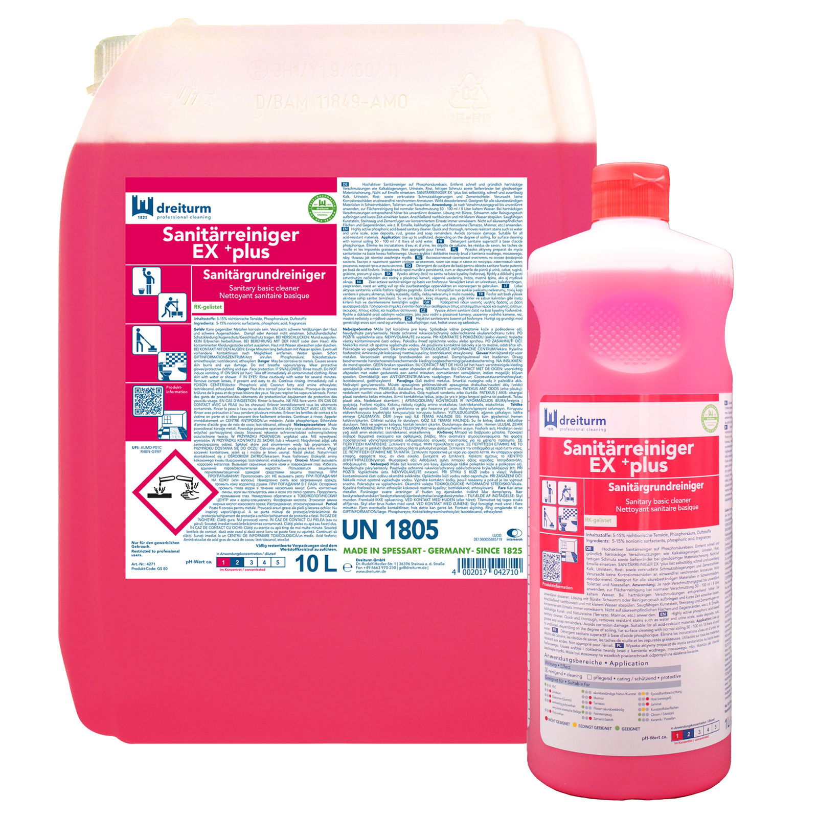 Basic sanitary cleaner, dreiturm SANITARY CLEANER EX +plus, 1 liter bottle