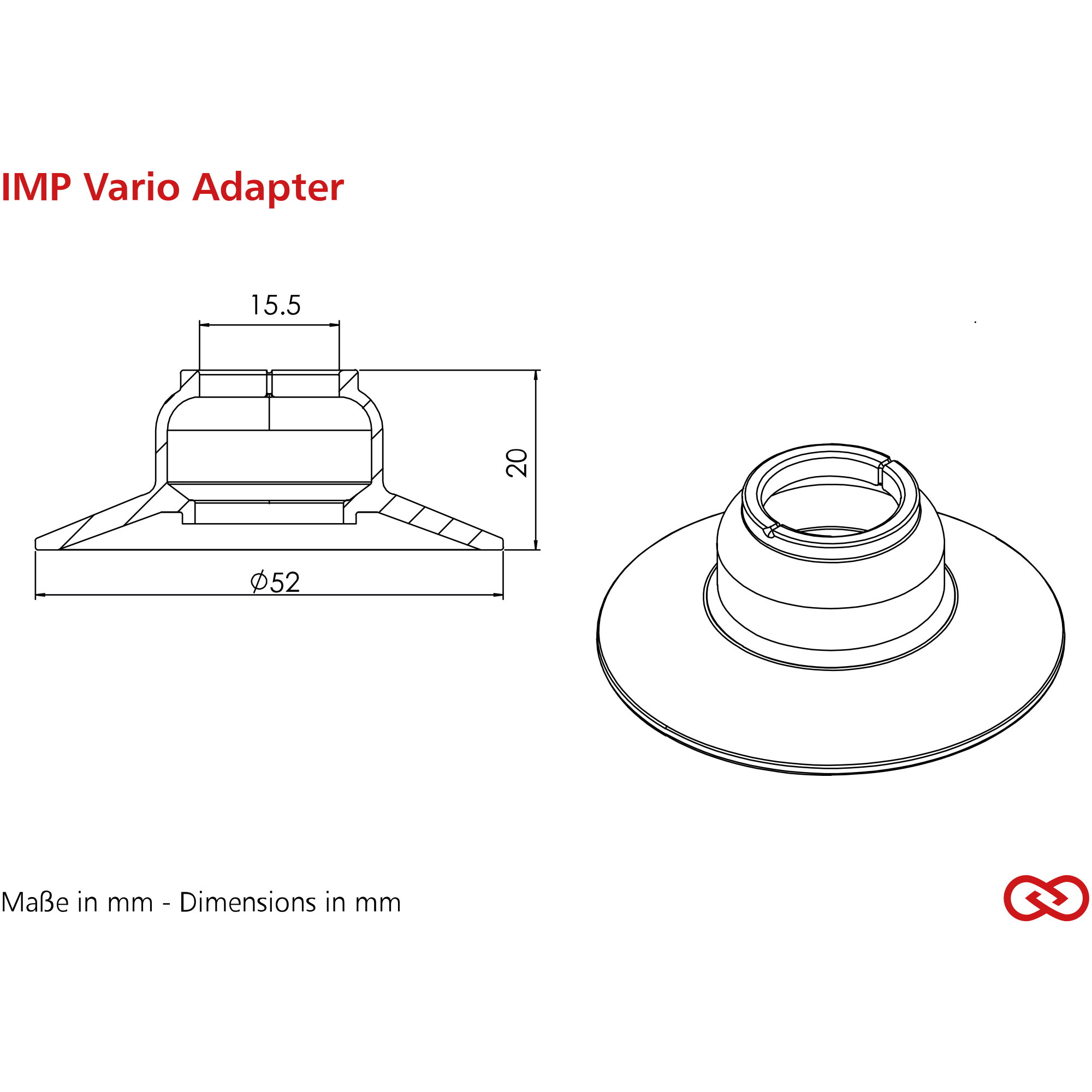 Montagezubehör, Vario-Adapter, Runde Scheibe, Technische Zeichnung, Bauteil