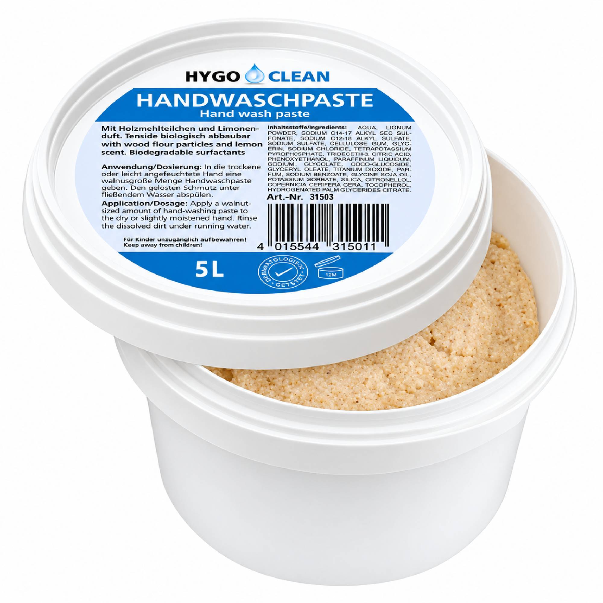 Pasta per il lavaggio delle mani | 5 litri | con polvere di legno | Hygoclean