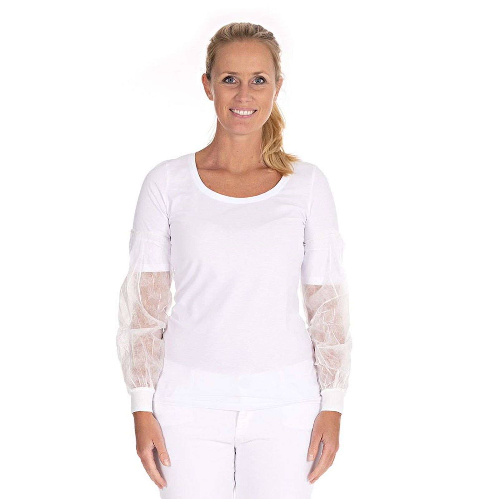 Ärmelschoner weiss mit Strickbündchen aus SMS