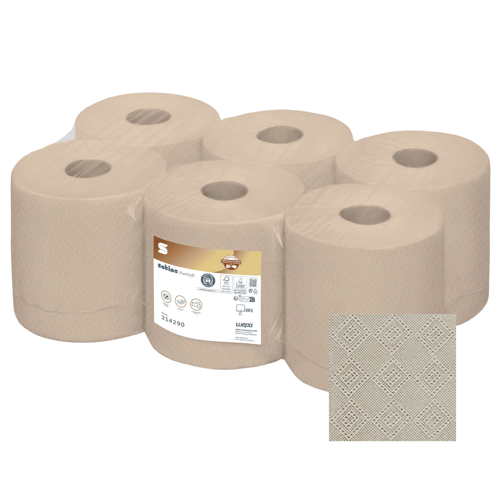 Rouleaux d’essuie-mains à dévidage central satino PureSoft 314290