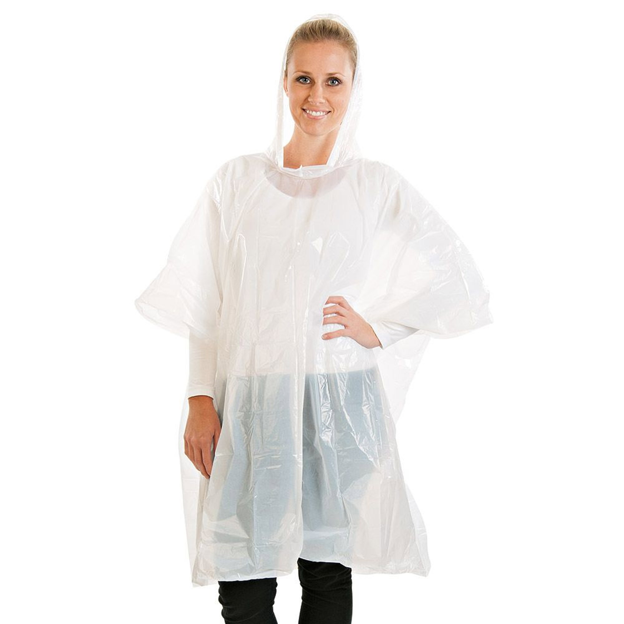 Regenponcho, Plastikponcho, Einwegponcho, Transparenter Mantel, Kapuze