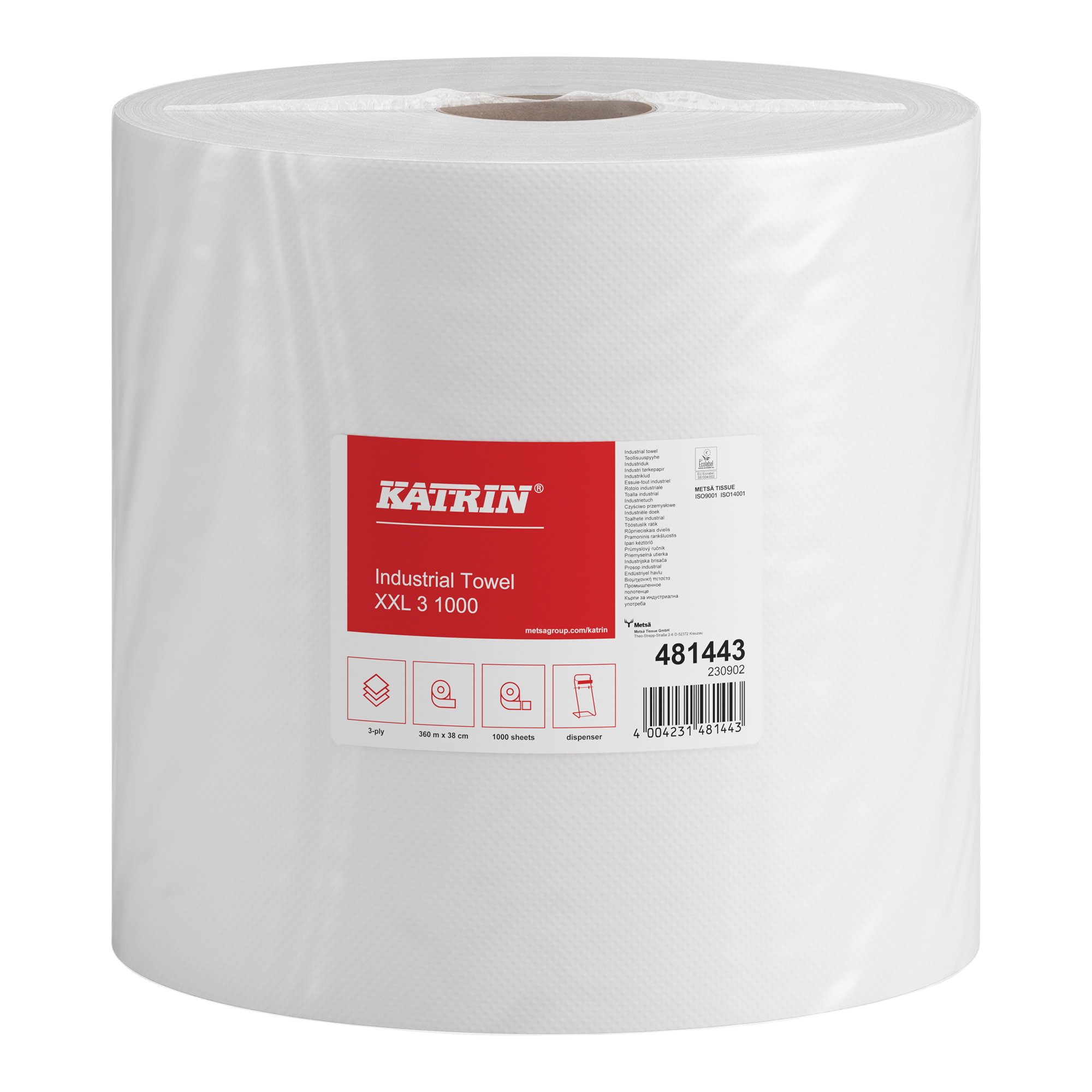 Industriewischtücher | 3-lagig | 1'000 Blatt | 360 m x 38 cm | KATRIN 481443