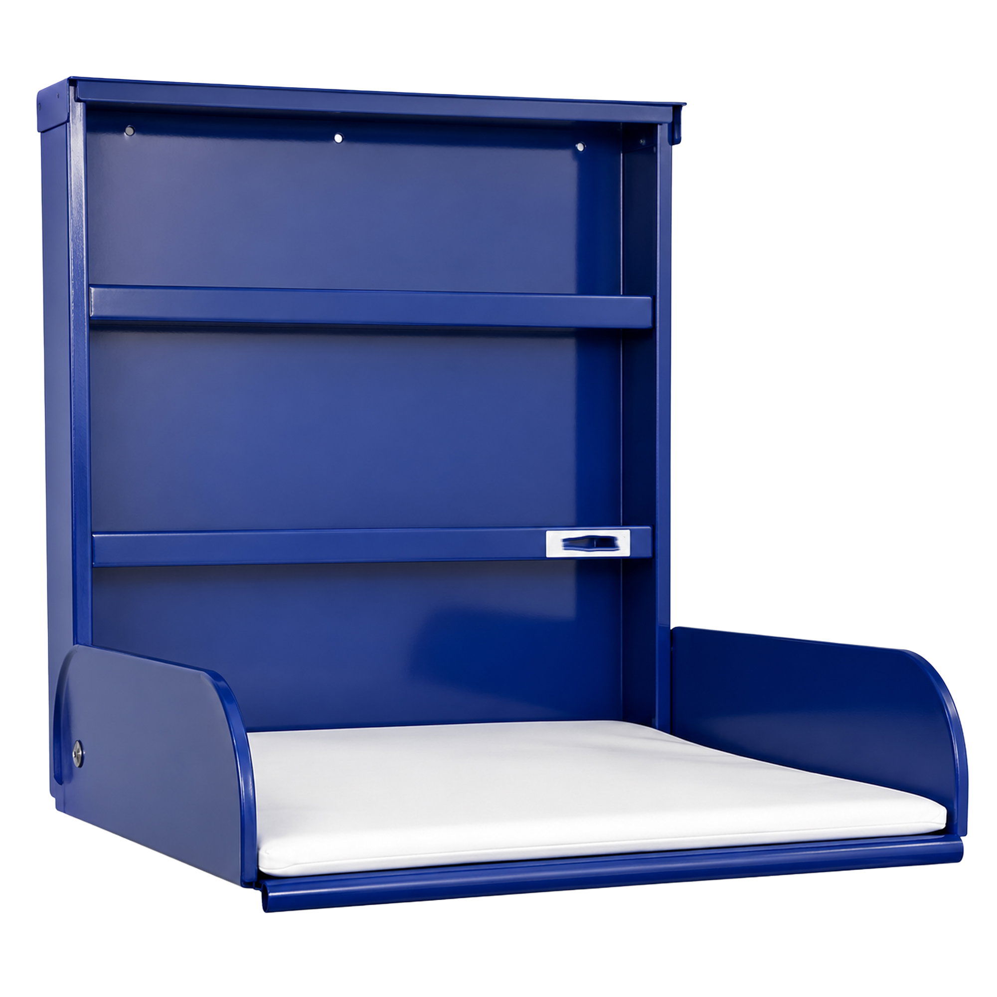 Bett-Nische, Kinderbett, mit Matratze, Schubladenregal, blaues Holz/Metall