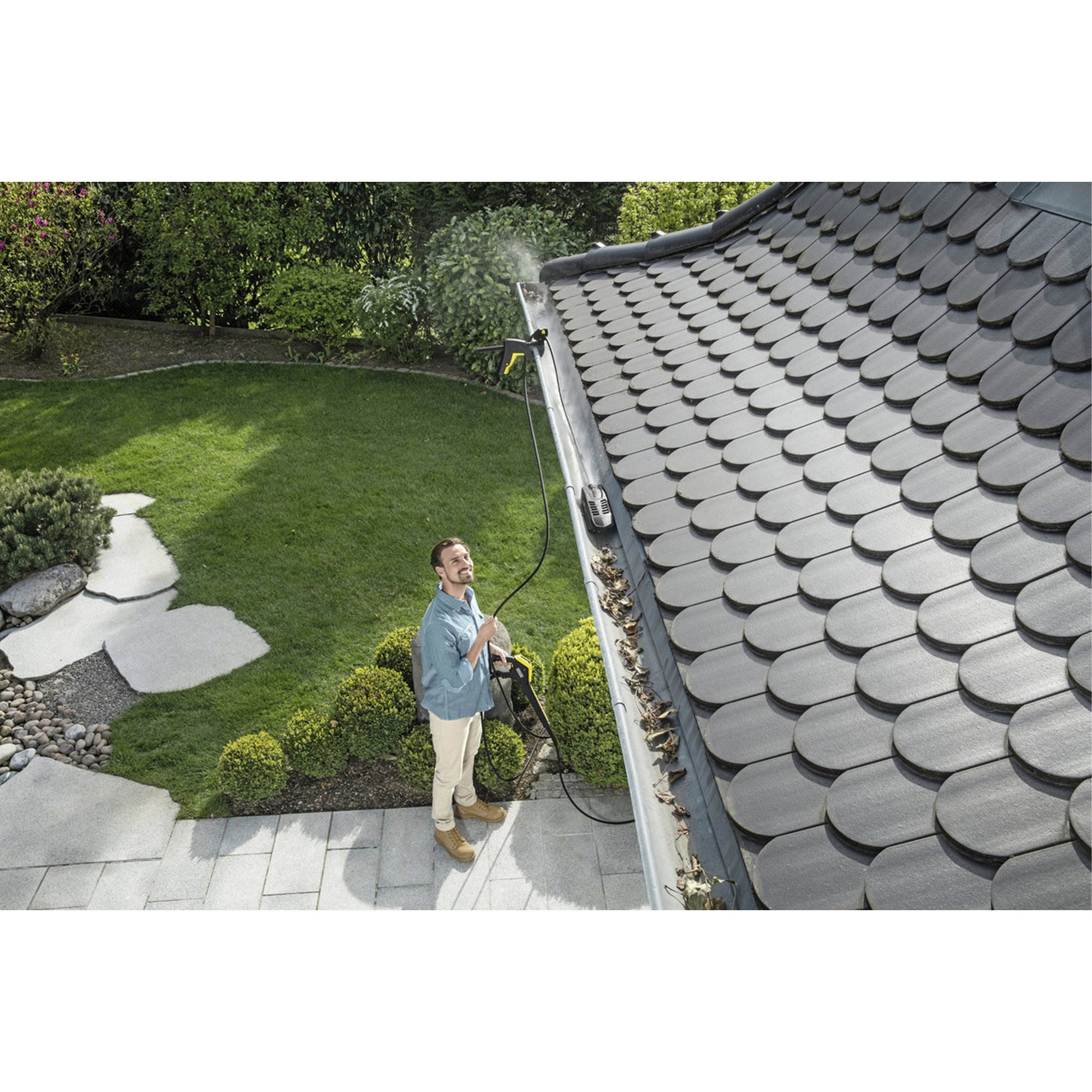 Dachreiniger, Hochdruckreiniger, Gartenpflege, Dachkante, Spartelunnung