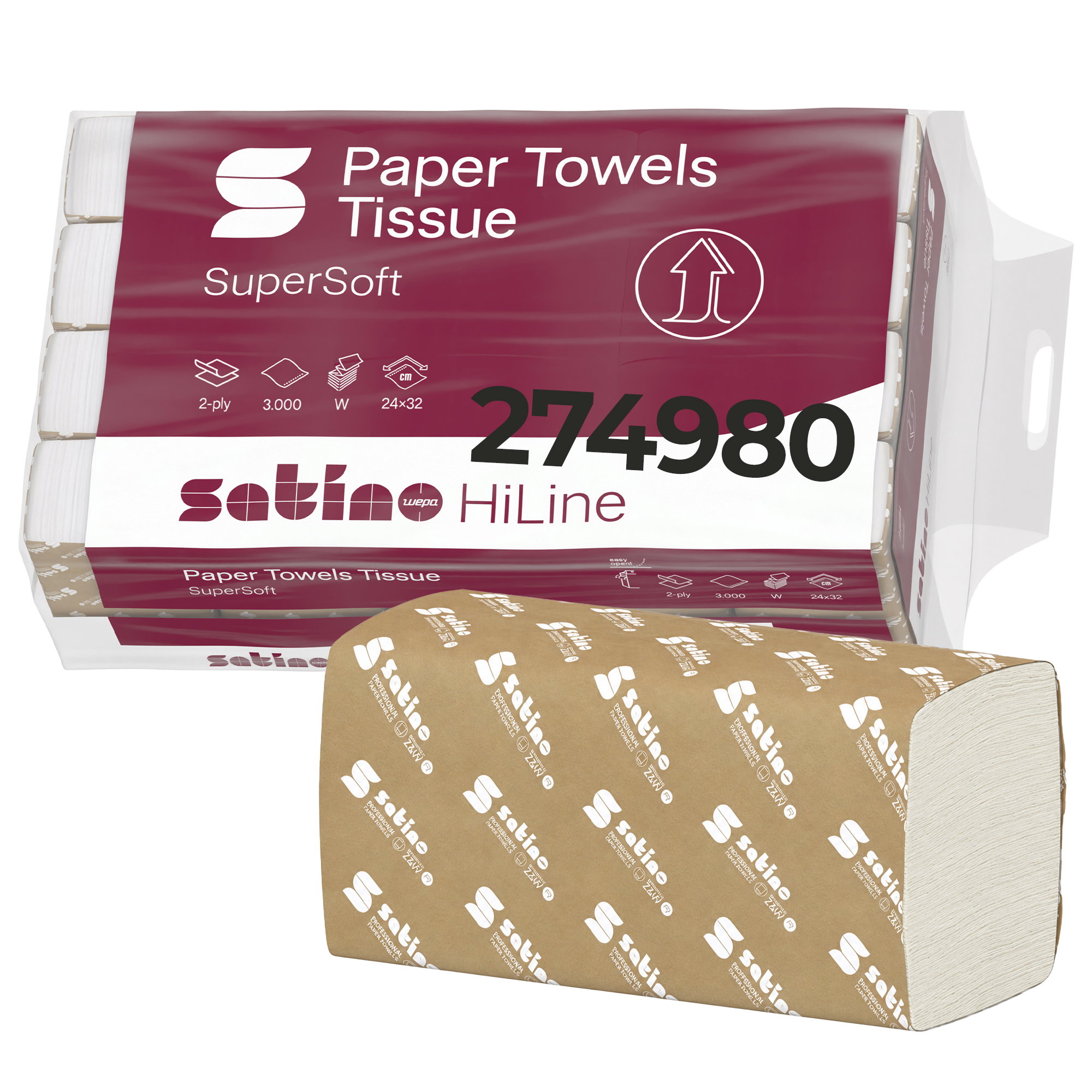 Papierhandtücher W-Falz | 2-lagig | Zellstoff | satino HiLine 274980