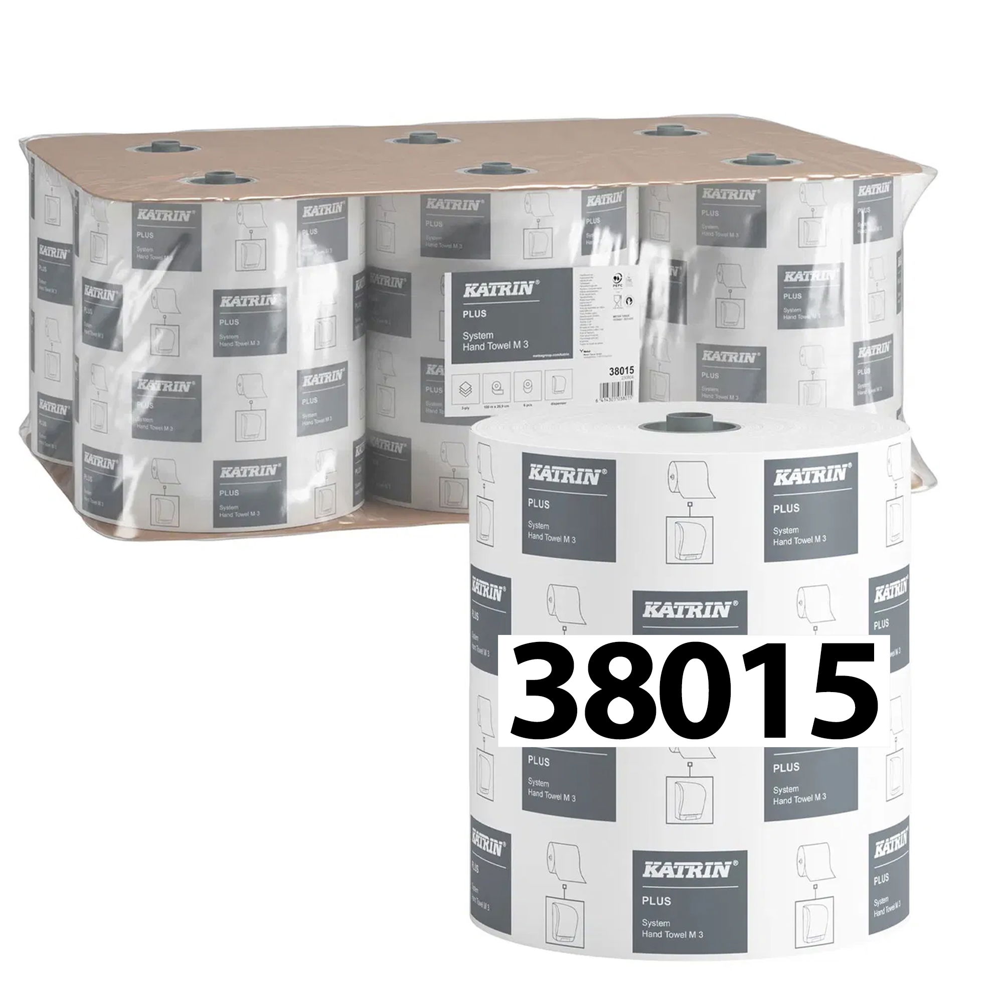 Rouleaux d'essuie-mains en papier | 100 m | 3 plis | Cellulose | Katrin Plus System M3