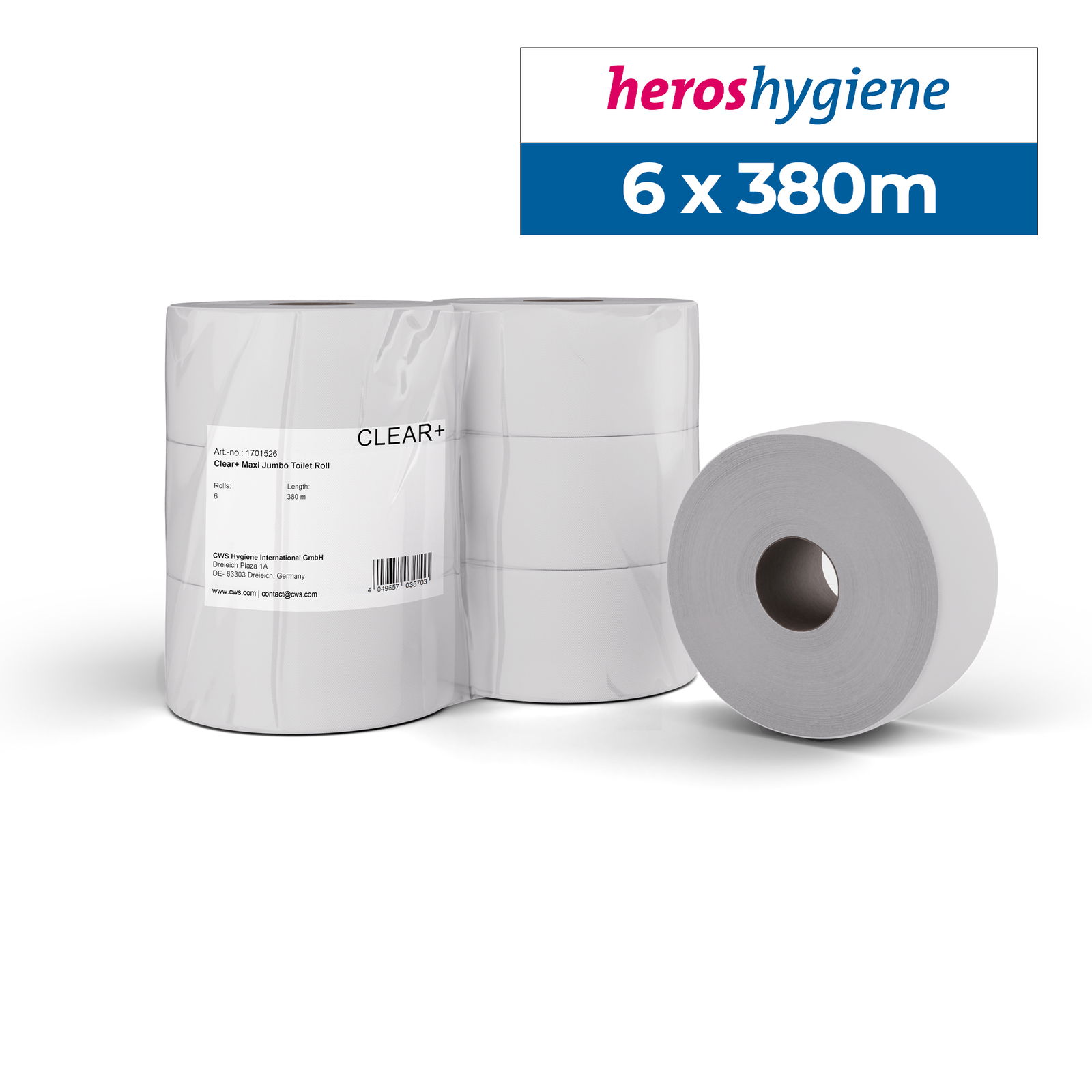 Clear+ 1701526 Toilettenpapier Jumbo-Rollen 2-lagig