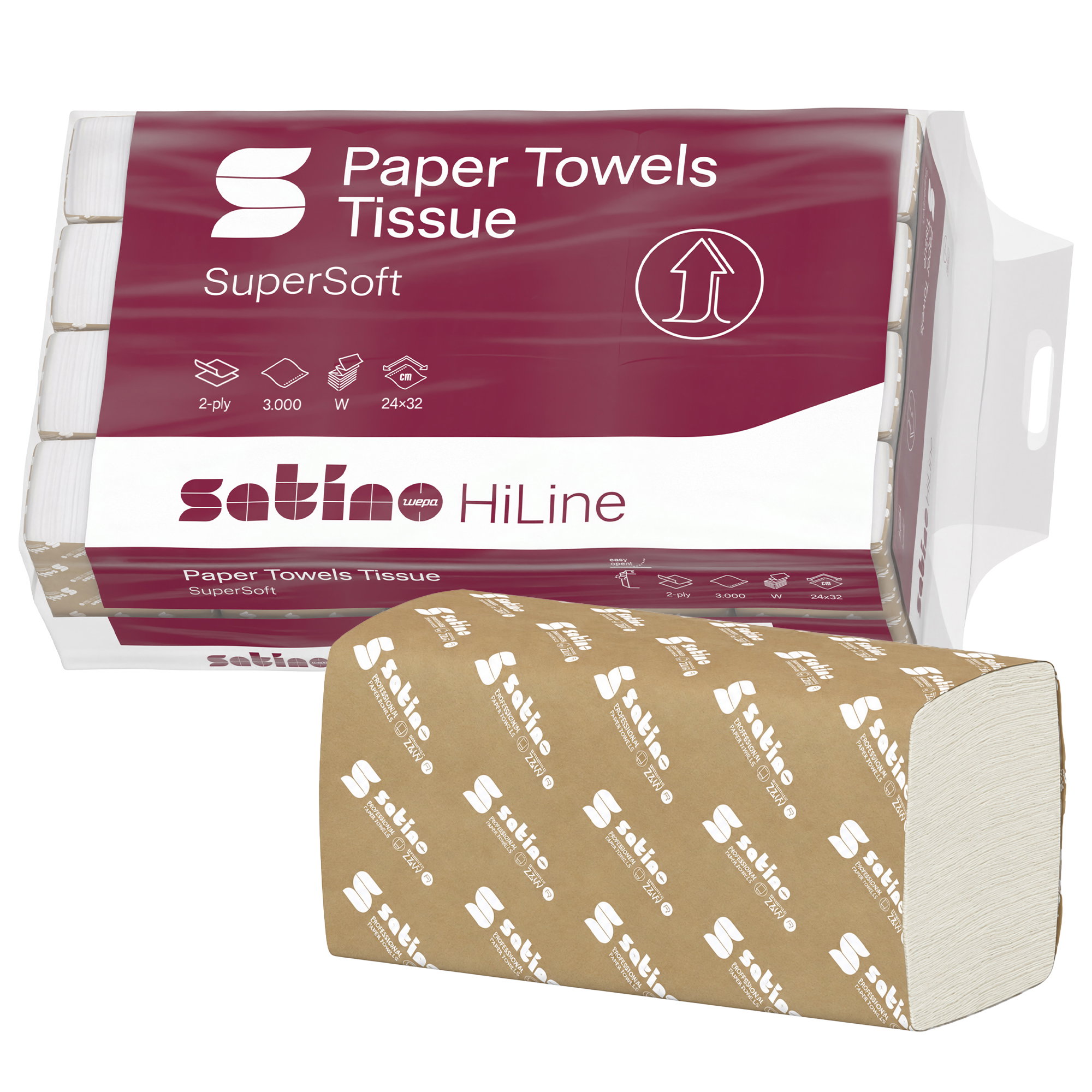 Papierhandtücher W-Falz | 2-lagig | Zellstoff | satino HiLine 274980