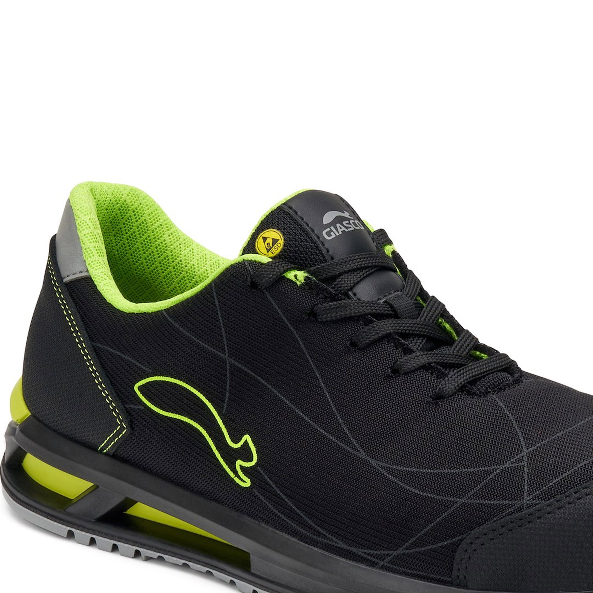 Sneaker, Laufschuh, Schwarz, Neon-Grün, Schnürschuh