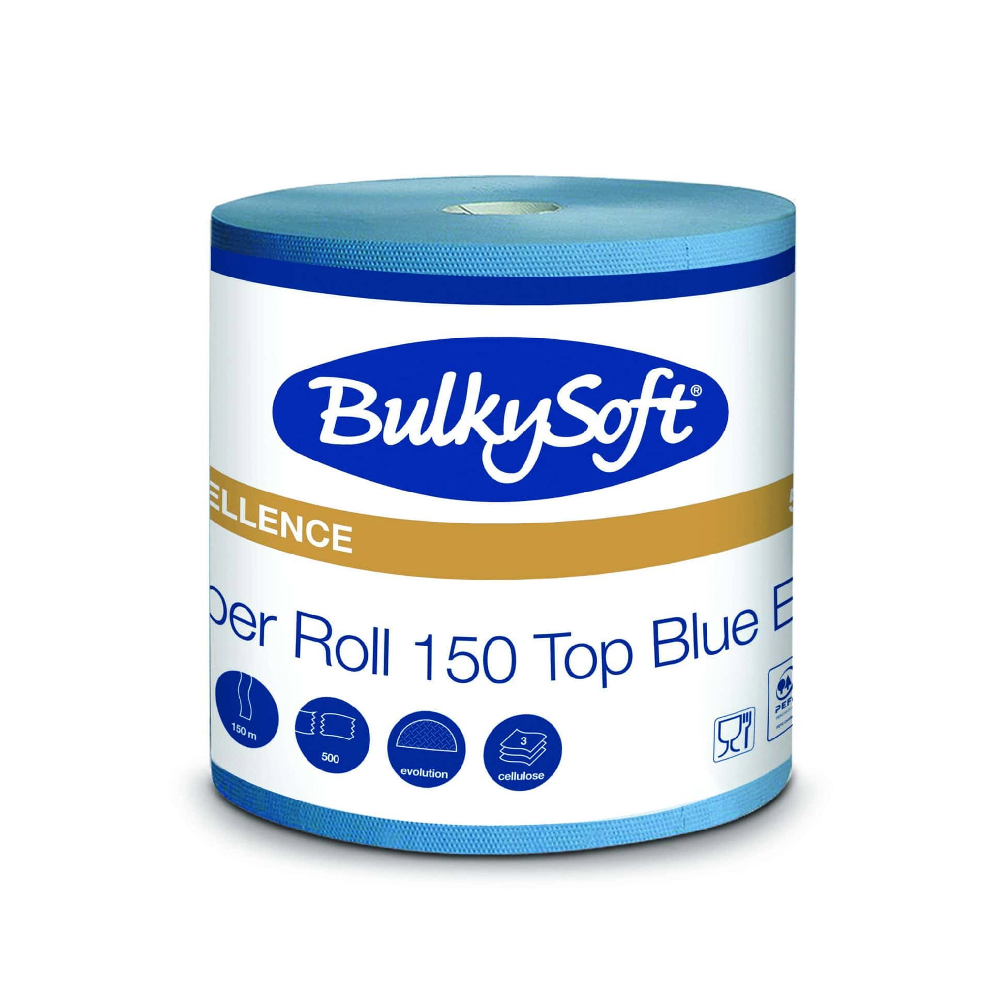 Reinigungsrollen Maxi | 150 m | 3-lagig | Zellstoff | BulkySoft 56760 Excellence Top Blue Evo