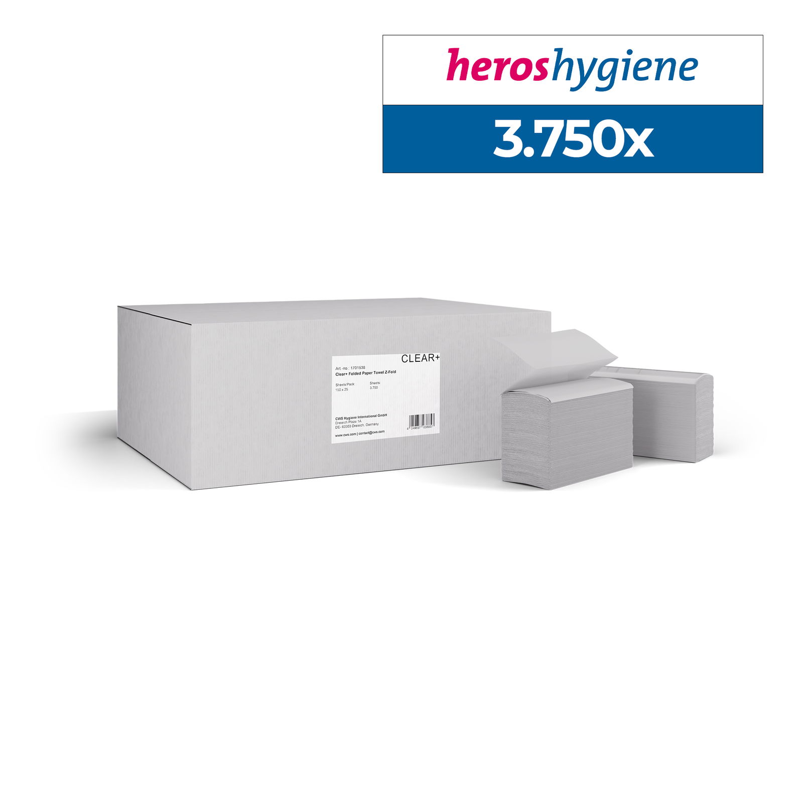 Clear + | Papierhandtücher Z-Falz 2-lagig Zellstoff | 3750 Blatt