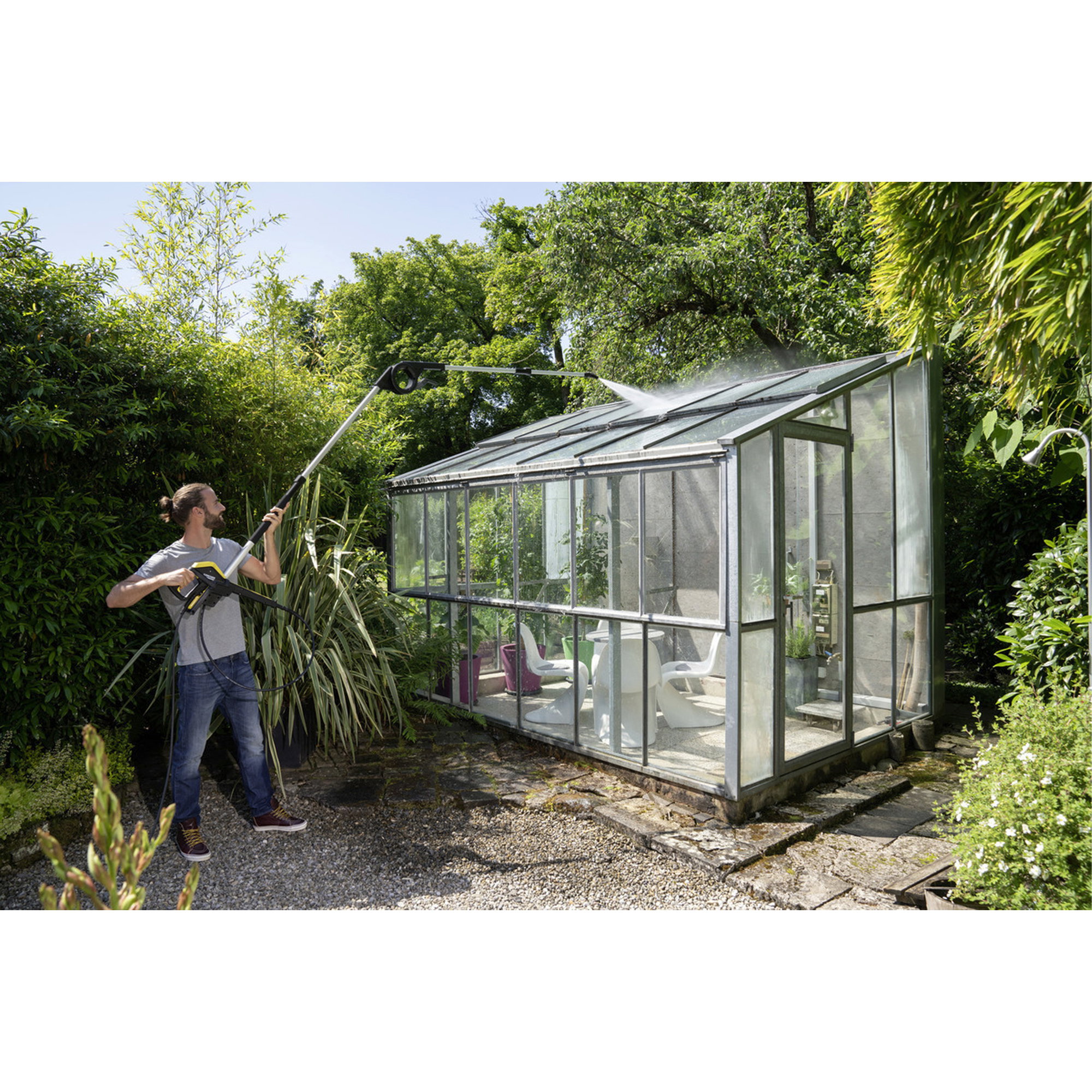 Garten-Gewächshaus, Glas-Gewächshaus, Schiebetür, Gartenreinigung, Hochdruckreiniger