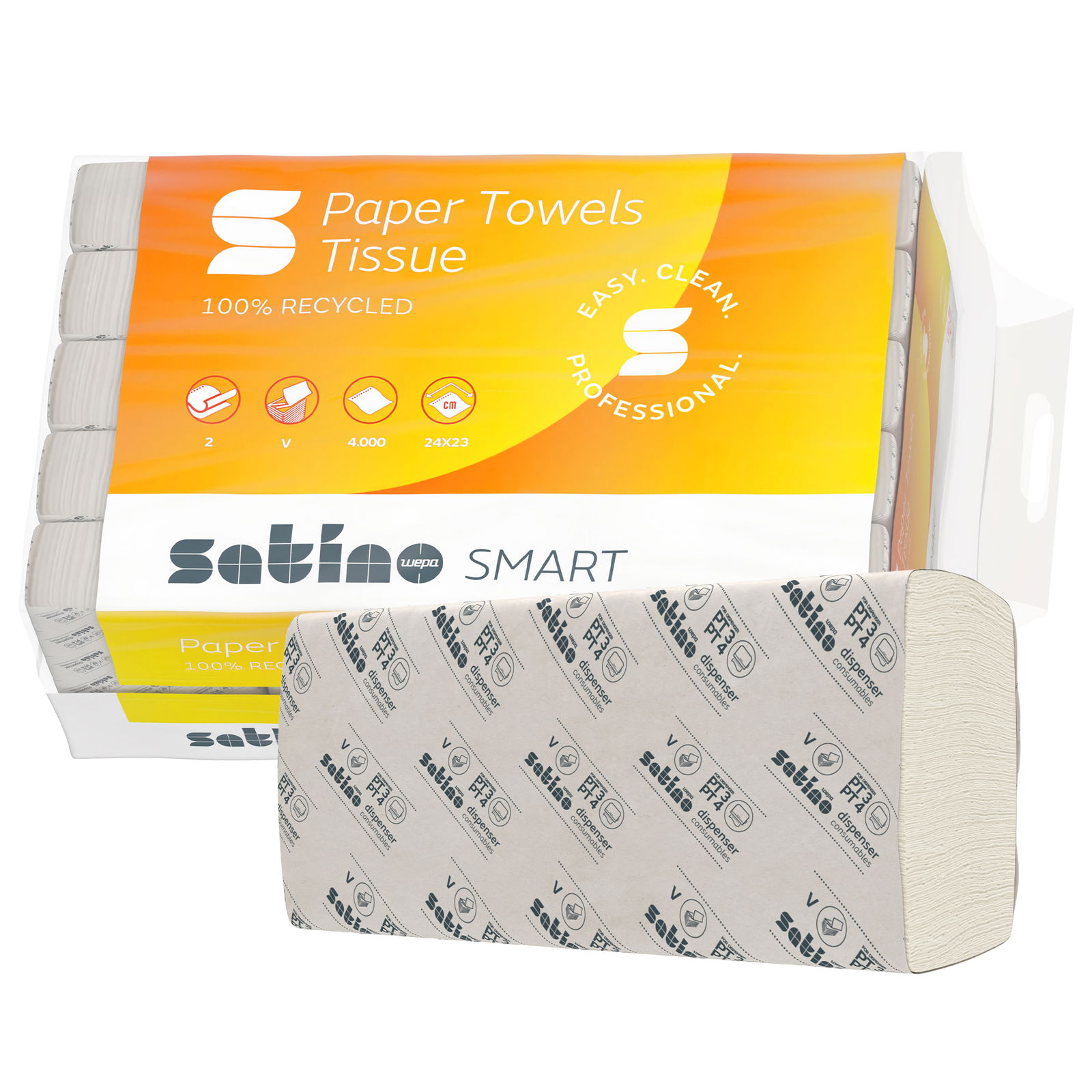 Essuie-mains en papier pliage V 2 plis recyclé Satino Smart 276490